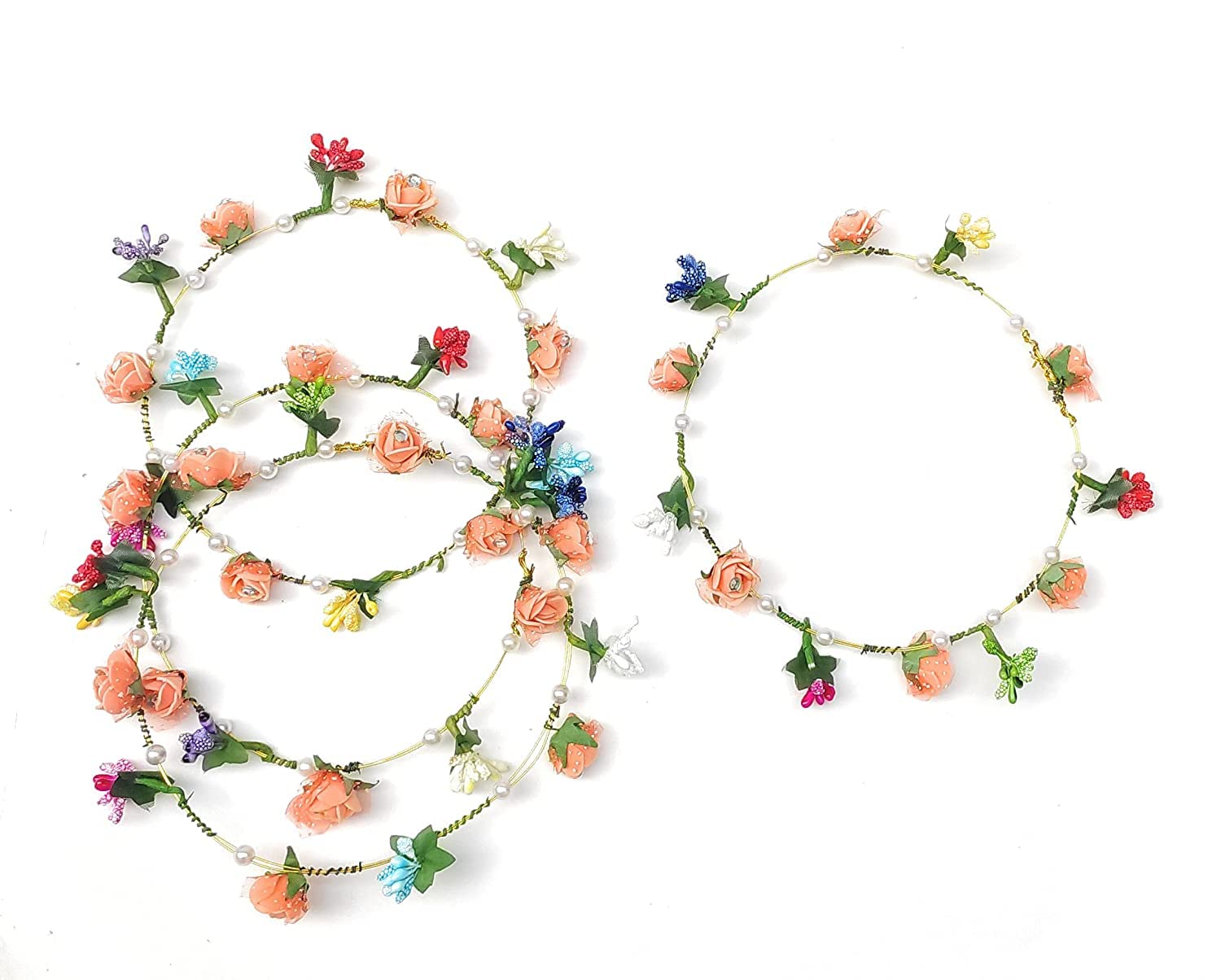 Boho Flower Crown Floral Leaf Wreath Headband - Pack of 2 Wedding Bridal Hair Garland with Roses for Women & Girls - Hawaiian Party, Festival, Photo Shoot Accessories