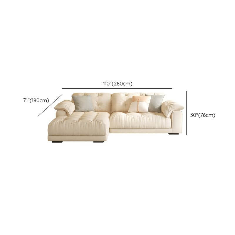 Tufted L-Shaped Sofa Chaise in Cream with Concealed Support & Pine Frame - Perfect for Living Rooms, Home Theaters and Small Spaces