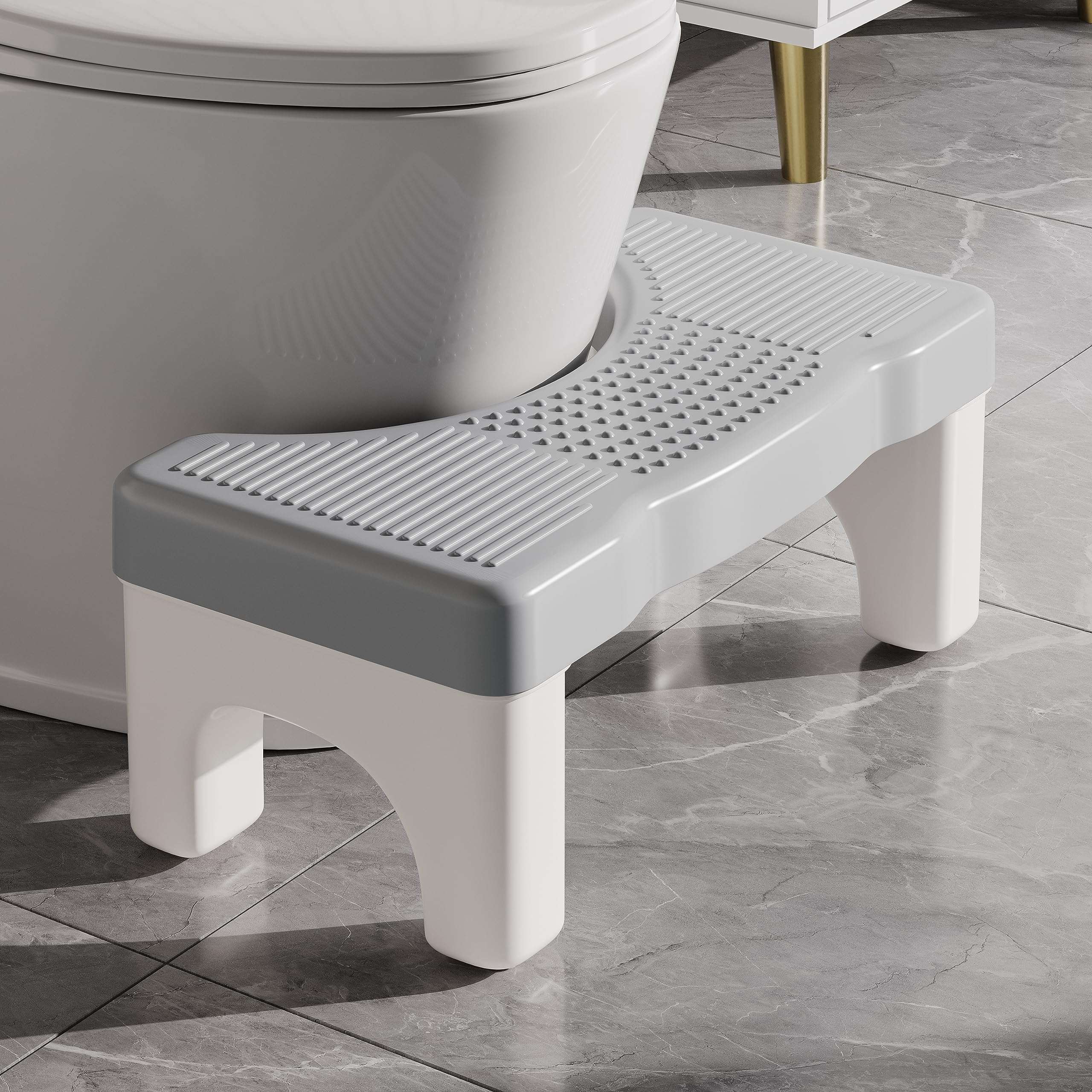 **Non-Slip Toilet Stool for Adults & Kids - Ergonomic Squatting Stool for Better Poop Posture - Durable Plastic Bathroom Step Stool (Gray) - Perfect for Constipation Relief & Healthy Digestion**