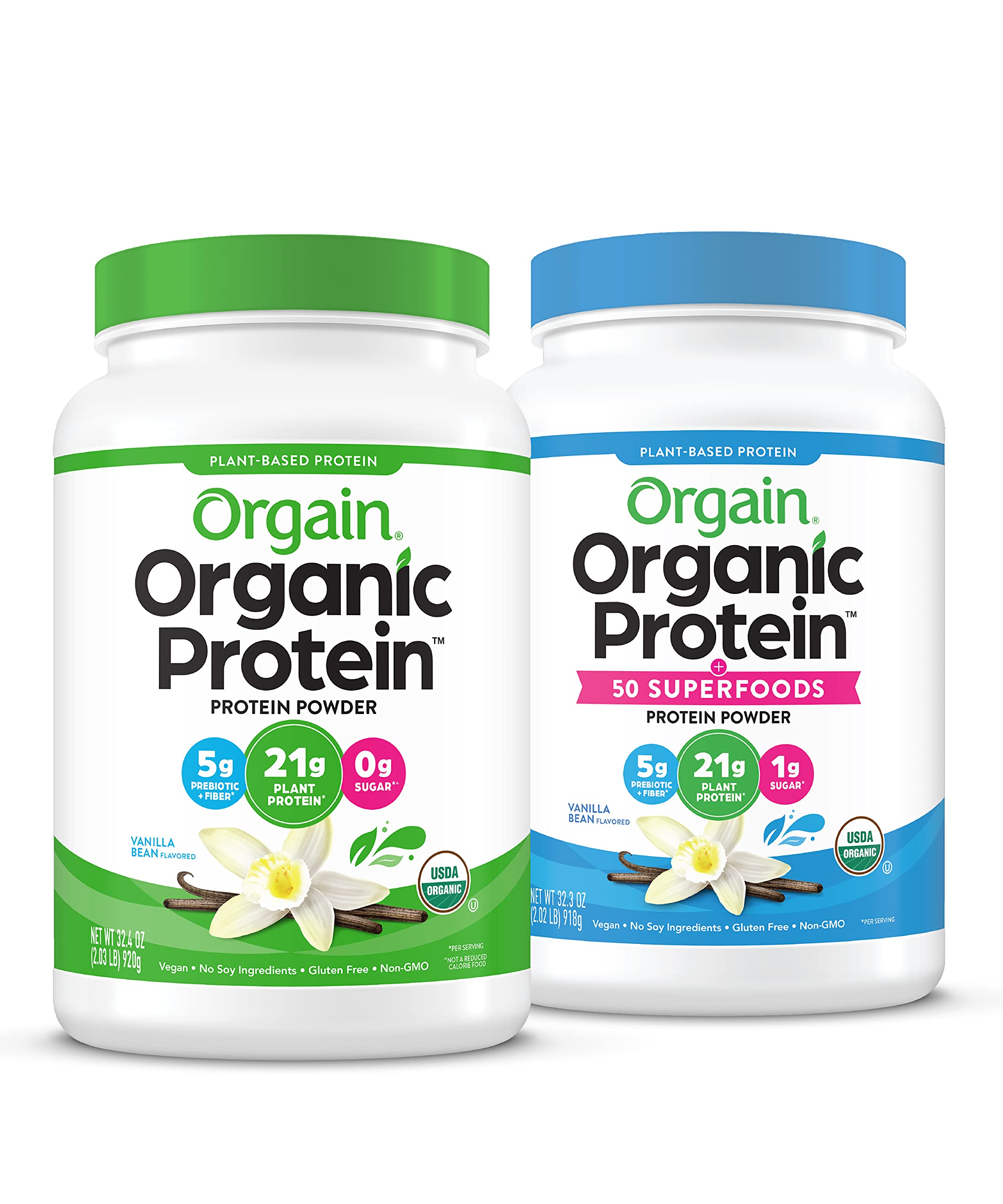 Orgain Organic Vegan Protein Powder with Superfoods, Vanilla Bean Flavor - Plant-Based, Gluten-Free, Dairy-Free | Perfect for Smoothies, Baking & Post-Workout Recovery