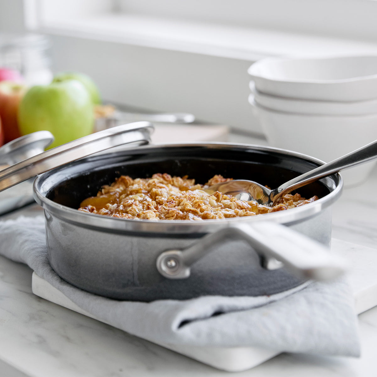 Premium Merten & Storck 2 Quart Stainless Steel Enameled Sauté Pan with Glass Lid - Cloud Gray Nonstick Cookware for Sauteing, Frying & Simmering | Perfect for Gas, Electric & Induction Stovetops