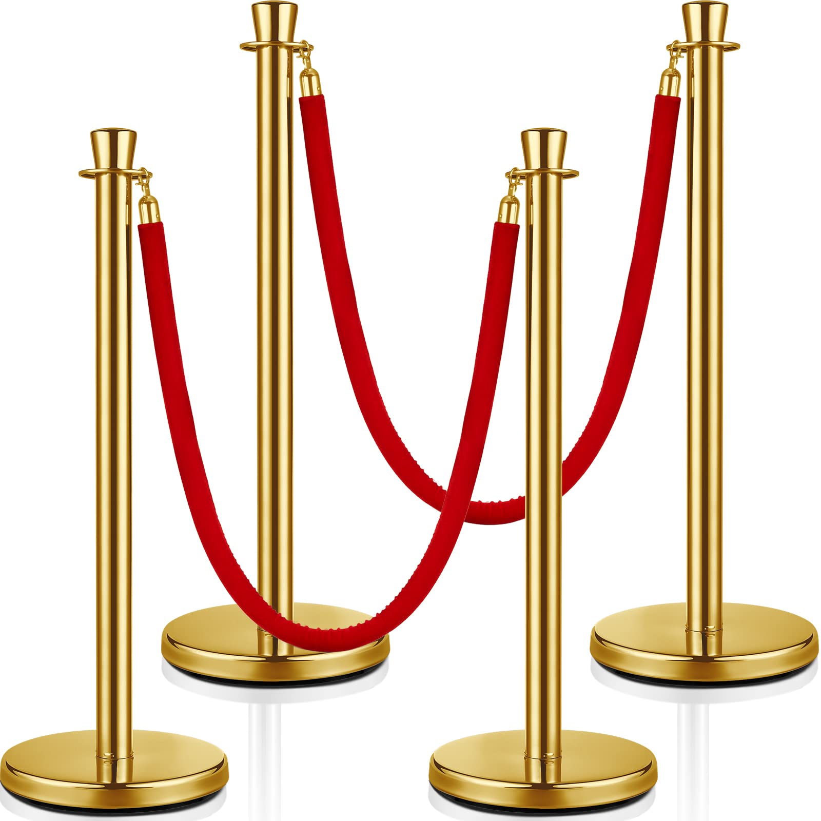 Wesiti 4-Pack Stainless Steel Stanchion Posts with 5ft Red Velvet Rope - Gold Crowd Control Barriers for Events, Parties, VIP Areas & Red Carpet Occasions | Perfect for Weddings, Concerts, Museums & Hotel Queue Management