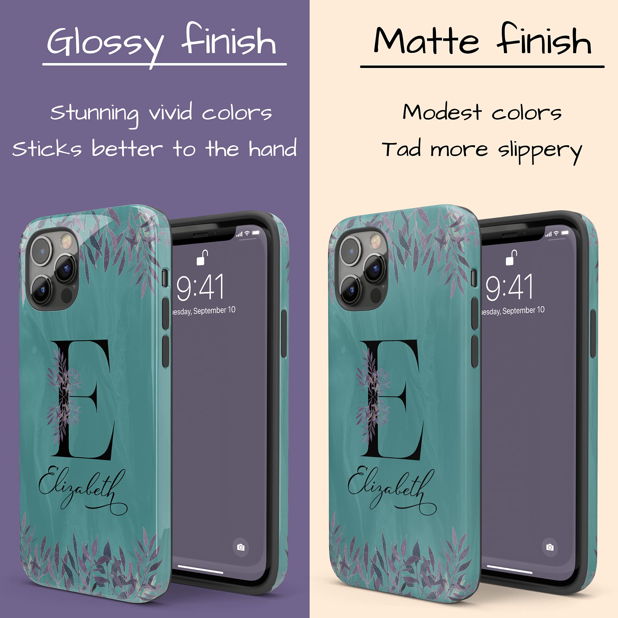 Personalized Teal Floral Monogram Phone Case - Custom Initial Name Cover for iPhone 16 Plus/15 Pro Max/14/13 Mini/12/11/X/XS Max/XR/7/8 - Perfect Gift for Women & Girls, Ideal for Everyday Use, Travel & Special Occasions