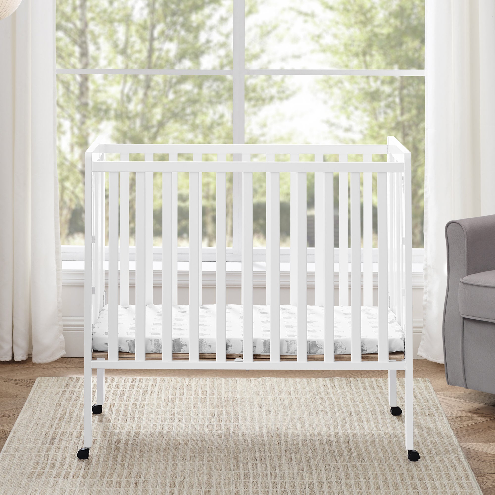 Lee Portable Folding Mini Crib with 1.5 Inch Mattress - Lightweight Travel Crib for Babies & Toddlers - Perfect for Home, Travel, and Daycare Use