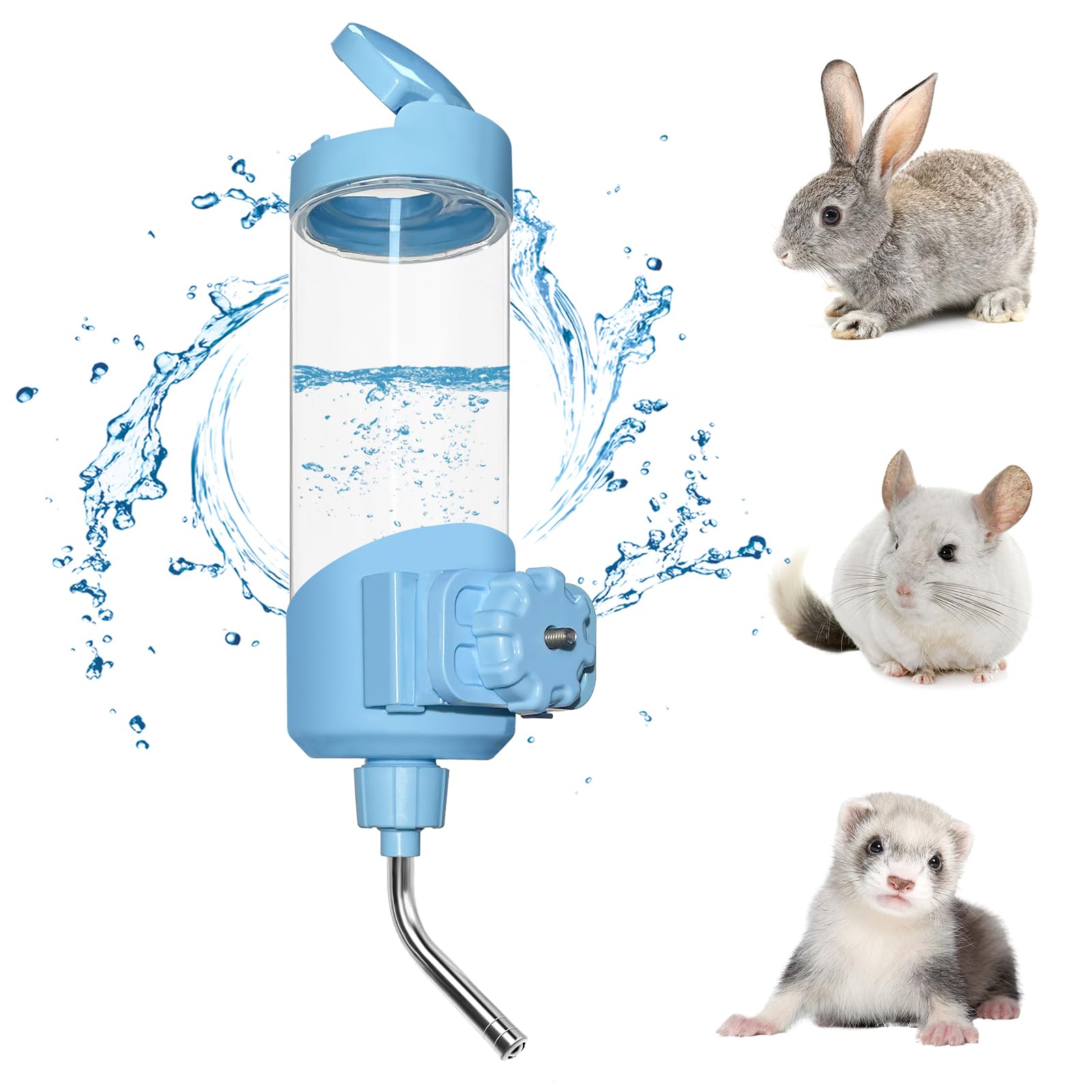 Vannon 23oz Top Fill Small Animal Water Dispenser for Cage - Auto Feeding Water Bottle for Rabbit, Chinchilla, Ferret, Guinea Pig, Squirrel, Hedgehog - BPA Free, 10mm Nozzle, Blue - Perfect for Travel & Home Pet Cages