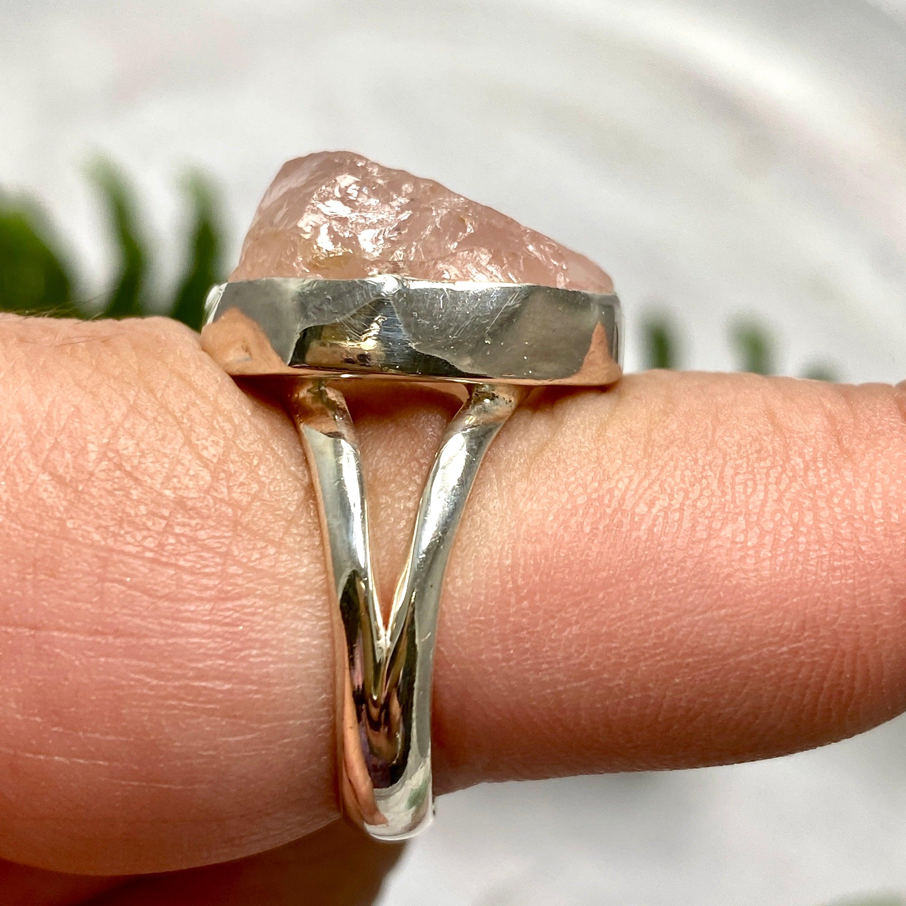 Natural Rose Quartz Raw Stone Ring - Size 9.5 - KRGJ2013 - Healing Crystal Jewelry for Meditation, Energy Balancing & Spiritual Gifts