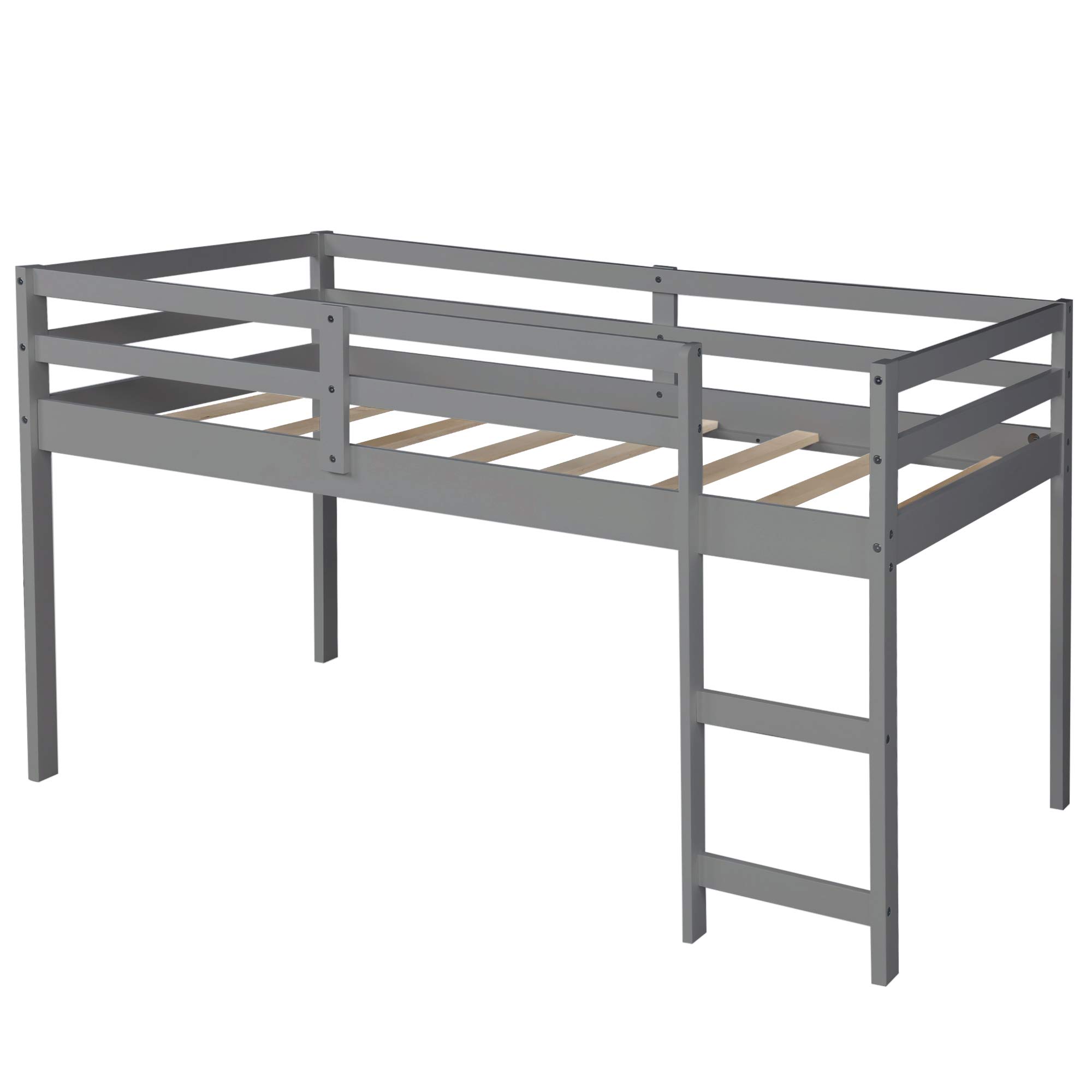 Kids Loft Bed with Rolling Desk, Storage Shelf, Guard Rail & Drawers - Twin Size Space-Saving Bed for Small Bedroom, Dorm or Kids Room