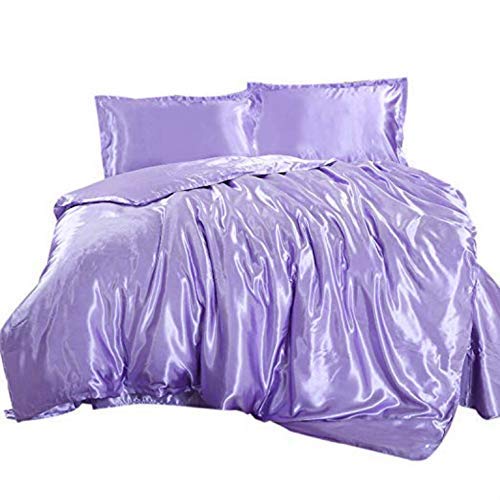 Luxurious 10-Piece Satin Comforter Set - California Queen Size - Soft & Durable Bedding (Comforter, Duvet Cover, Flat Sheet, Fitted Sheet + 6 Pillowcases) in Elegant Lilac - Perfect for Master Bedrooms, Guest Rooms & Luxury Hotels