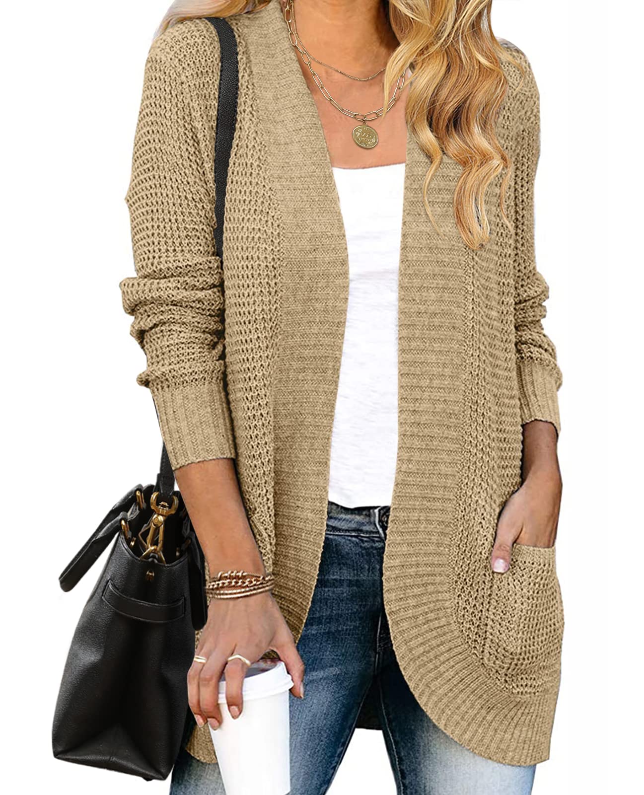 MEROKEETY Women's Long Sleeve Open Front Cardigan - Chunky Knit Draped Sweater Coat for Fall & Winter | Casual Office Wear, Layering Piece, Cozy Outerwear