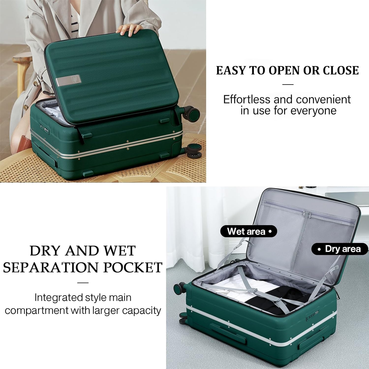 Hanke 26 Inch Large Checked PC Hard Shell Suitcase with Aluminum Frame & Wheels - Top Opening Design for Men & Women (Bamboo Green) | Perfect for Air Travel, Business Trips & Vacation Luggage