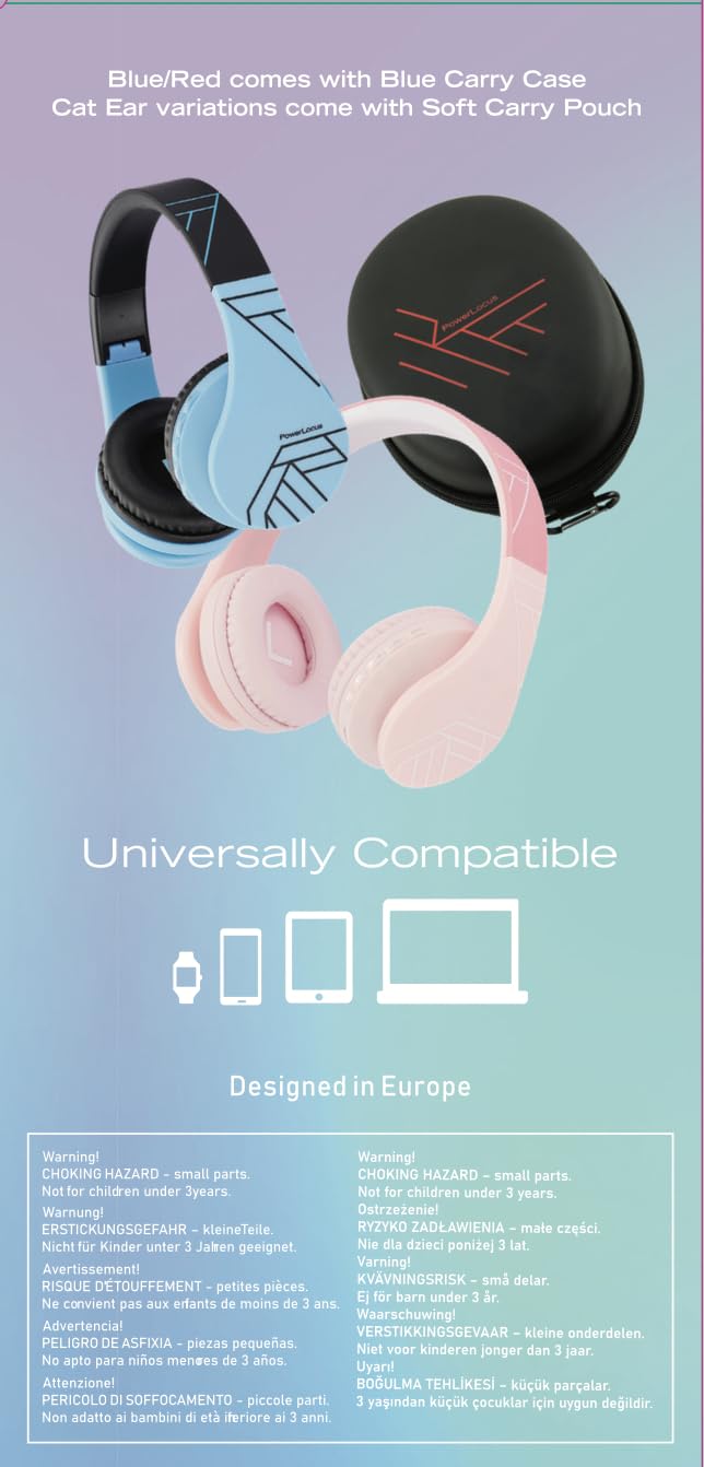 PowerLocus Kids Wireless Bluetooth Headphones with Microphone - Foldable Over-Ear Design, 85DB Volume Limit, SD Card & FM Radio - Compatible with Phones, Tablets, PC - Perfect for School, Travel & Home Learning