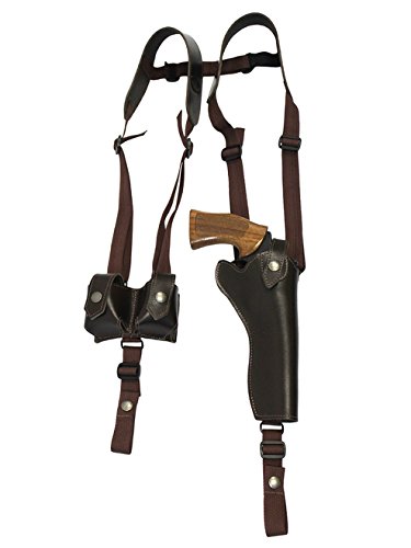 Barsony Vertical Brown Leather Shoulder Holster for 6