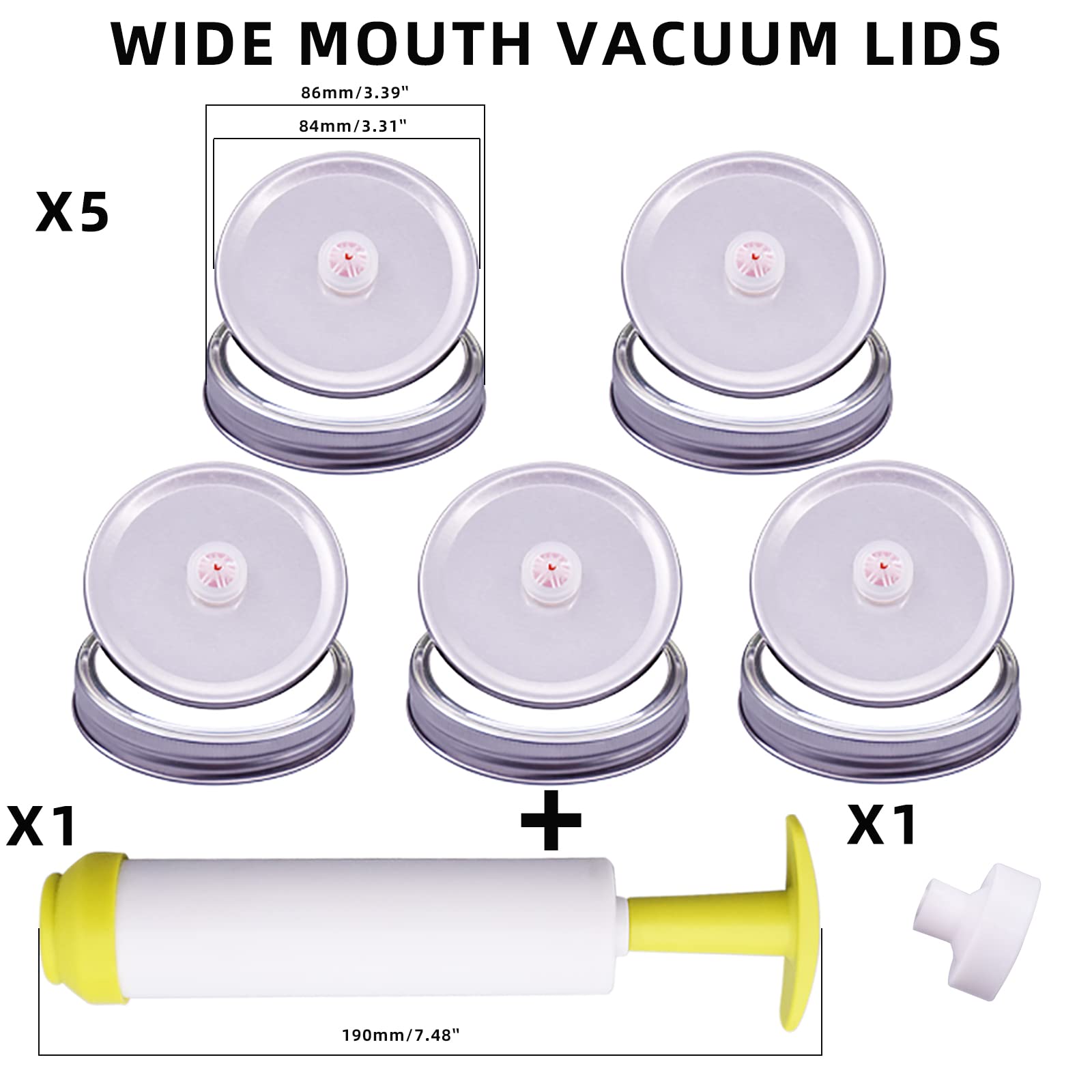 5-Piece Stainless Steel Reusable Mason Jar Vacuum Lids Set - Wide Mouth Silver Fermentation Lids & Vacuum Seals for Canning, Pickling, Food Storage & Meal Prep