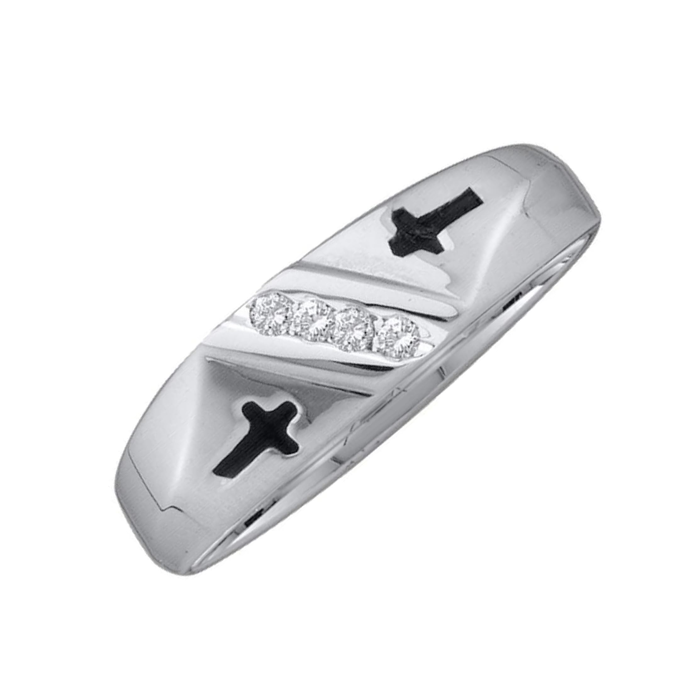 14K White Gold Men's Diamond Cross Wedding Band - 1/20 CTW Round Cut Single Row Ring for Him | Perfect for Anniversaries, Engagements & Gifts