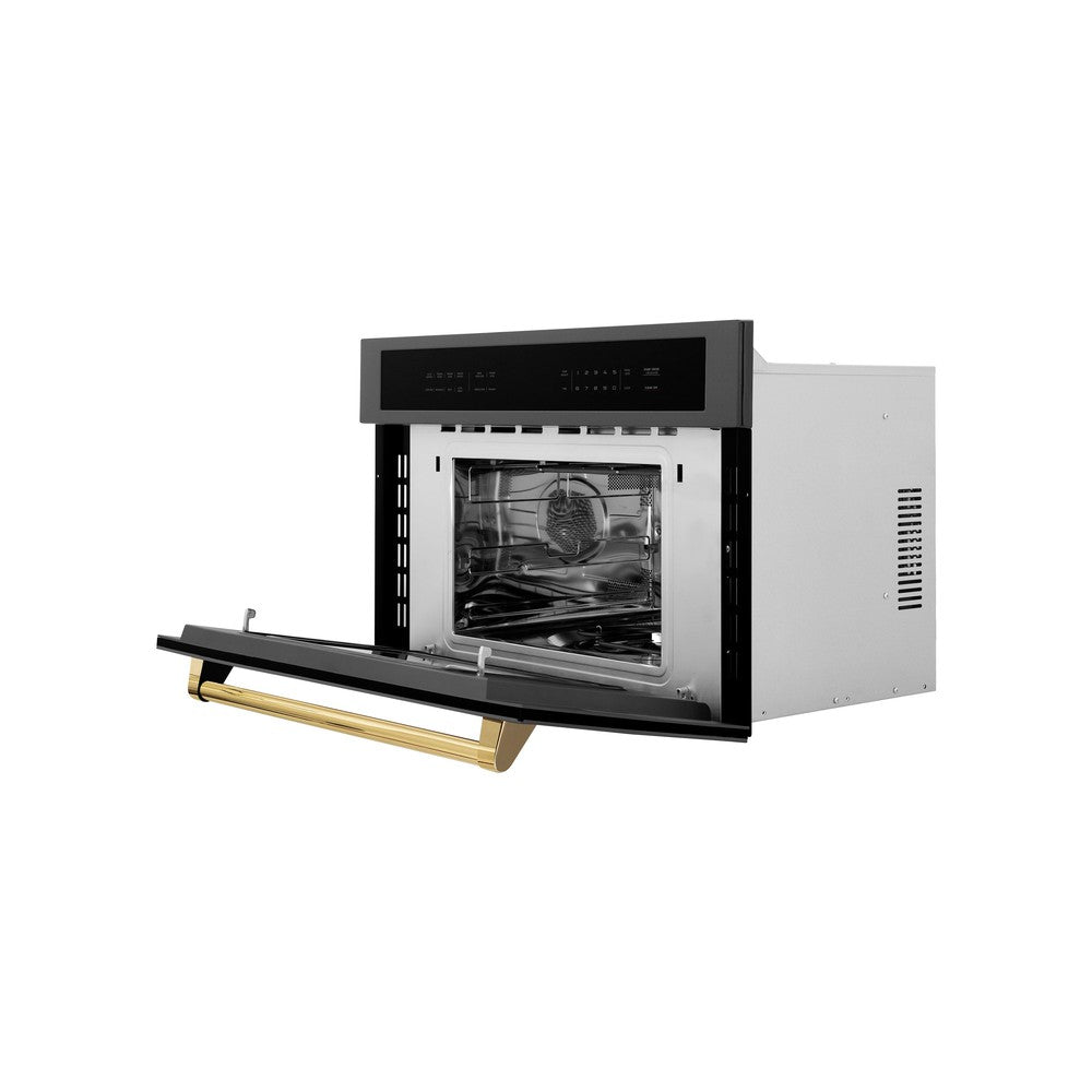 ZLINE Autograph Edition 30-Inch Built-In Convection Microwave Oven - 1.6 cu ft Capacity, Black Stainless Steel with Polished Gold Accents (MWOZ 30 BS G) - Perfect for Modern Kitchens & Gourmet Cooking