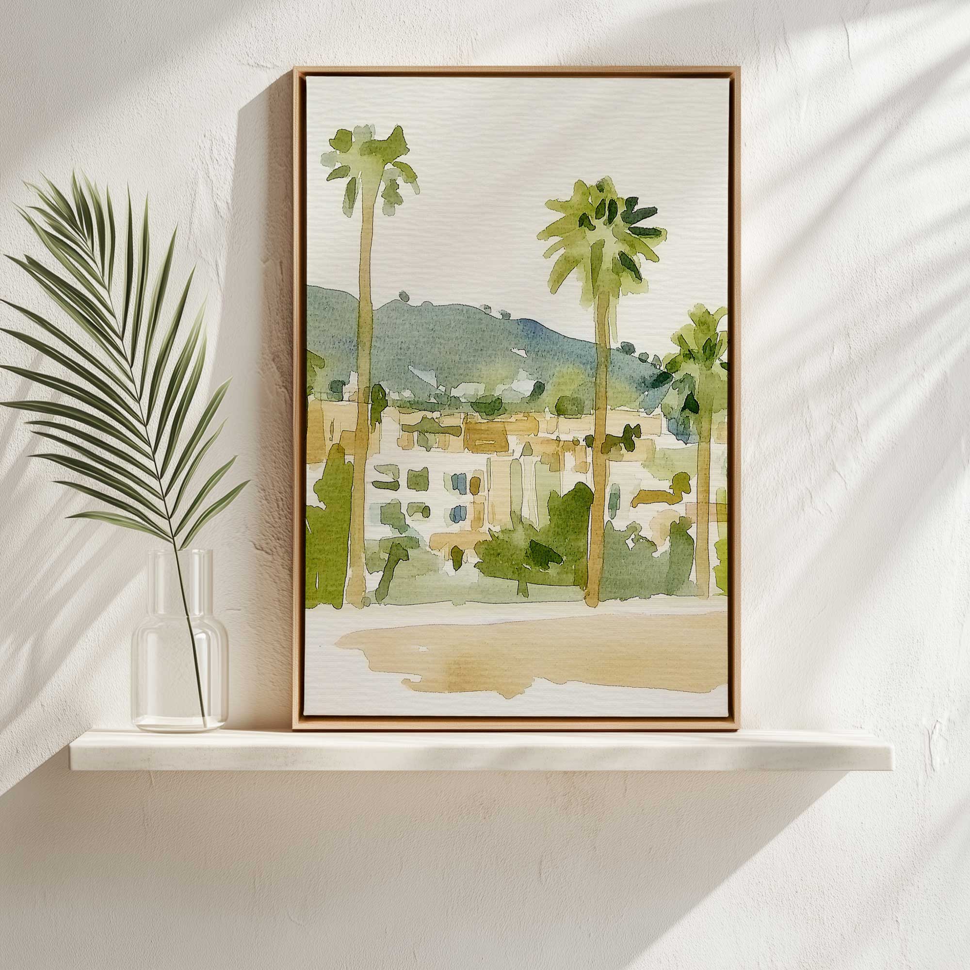 Desert Palms and Villas III Canvas Wall Art Print - Tropical Landscape Painting for Living Room, Bedroom & Office Decor