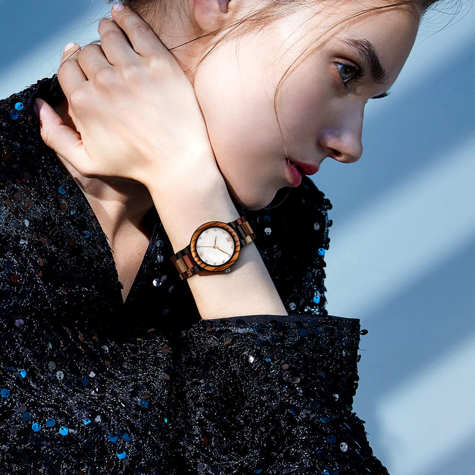 RORIOS Women's Wooden Watches - Natural Wood Casual Wristwatch with Rhinestone Accents for Ladies | Perfect for Everyday Wear, Office & Outdoor Activities