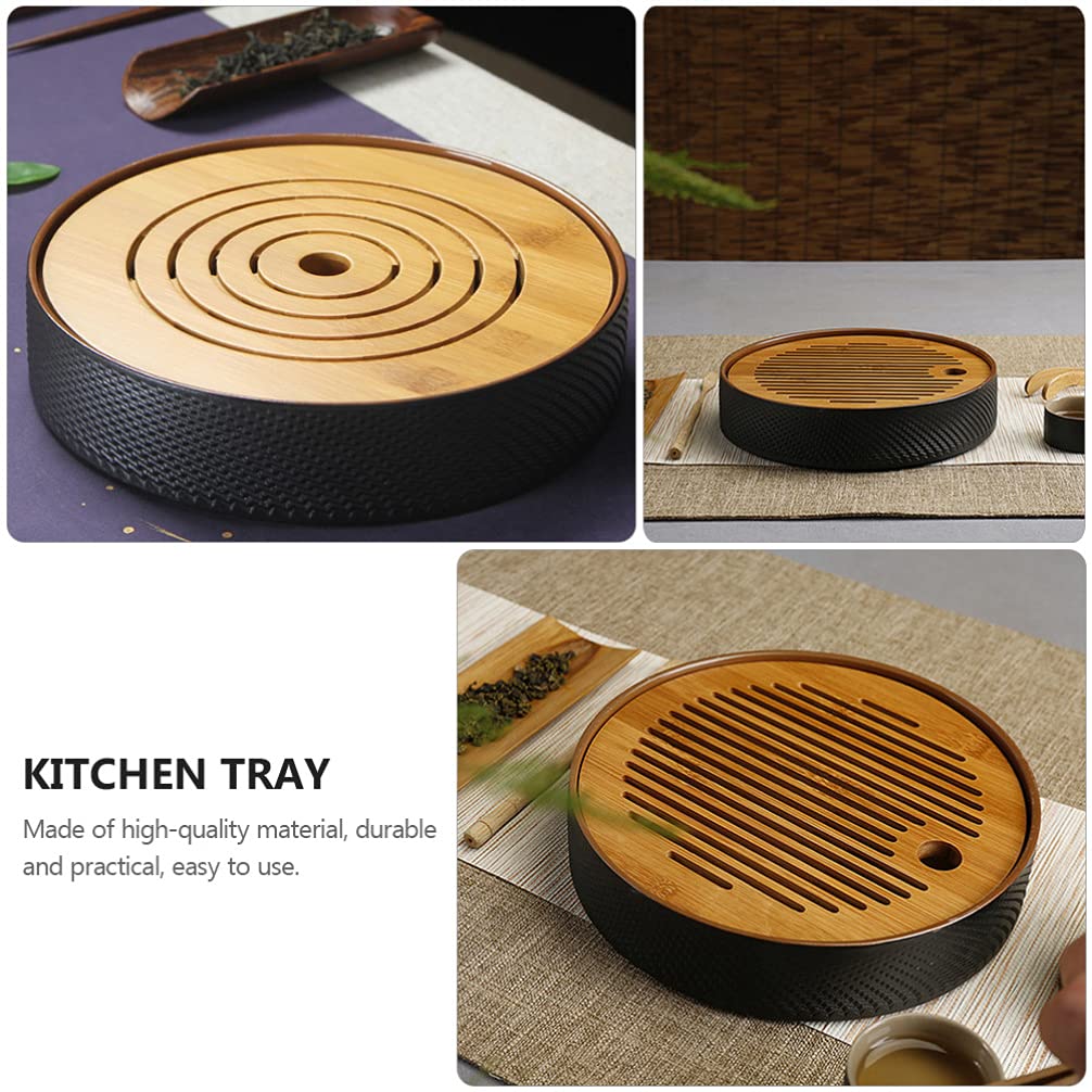 Premium Bamboo Gongfu Tea Tray with Water Storage & Drainage - Traditional Chinese Tea Ceremony Set for Home & Office - Perfect for Brewing Oolong, Pu-erh & Green Tea