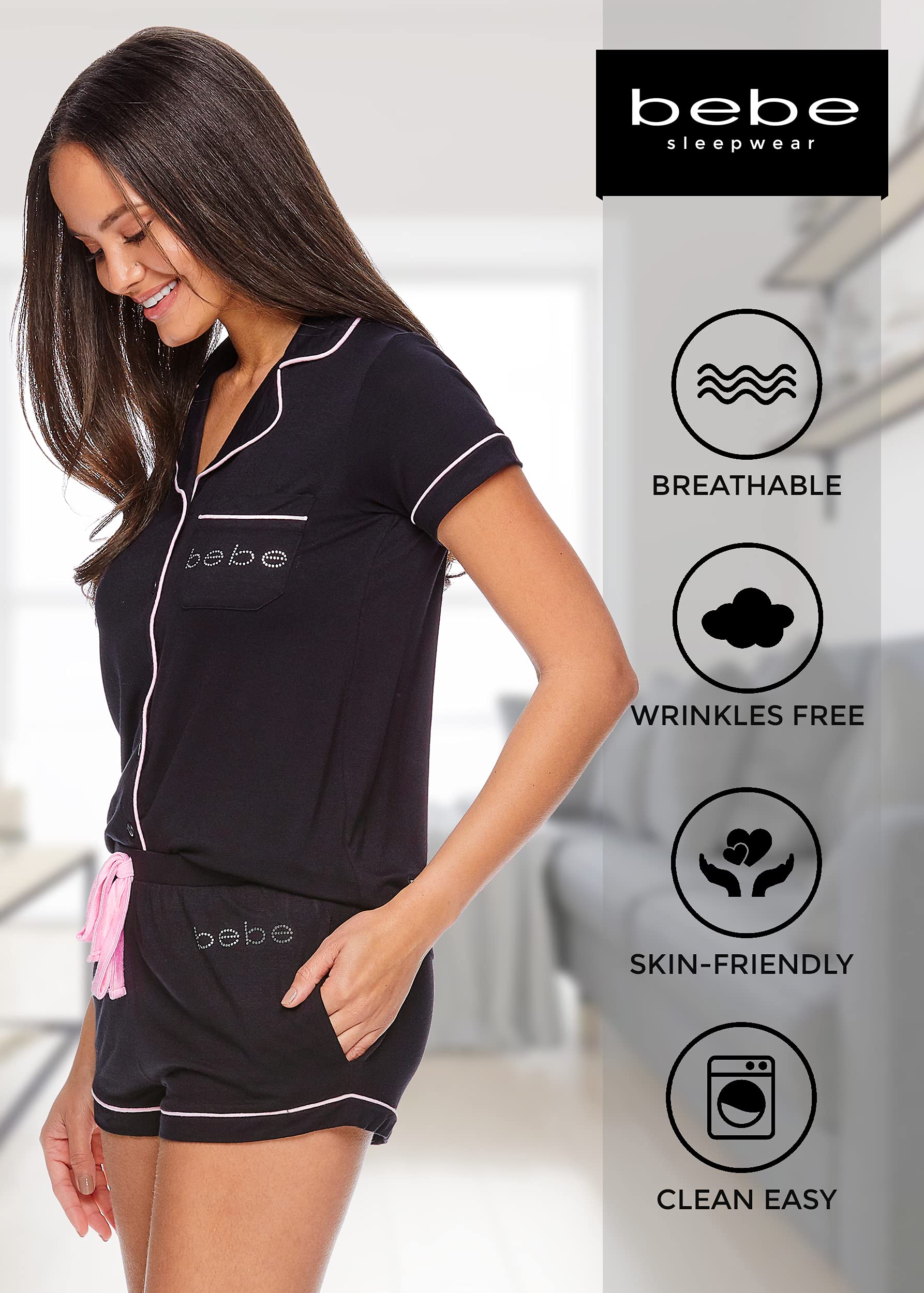 Women's Cute Short Sleeve Button-Up Pajama Set - Soft Cotton Sleepwear & Lounge Shorts for Comfortable Nights, Relaxing at Home, and Sleepovers