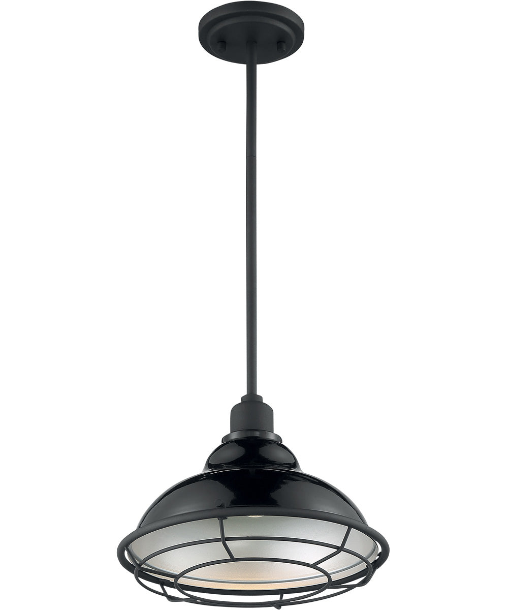 12W Newbridge 1 Light Pendant Light Fixture - Gloss Black & Silver Finish - Modern Hanging Light for Kitchen Island, Dining Room, or Entryway