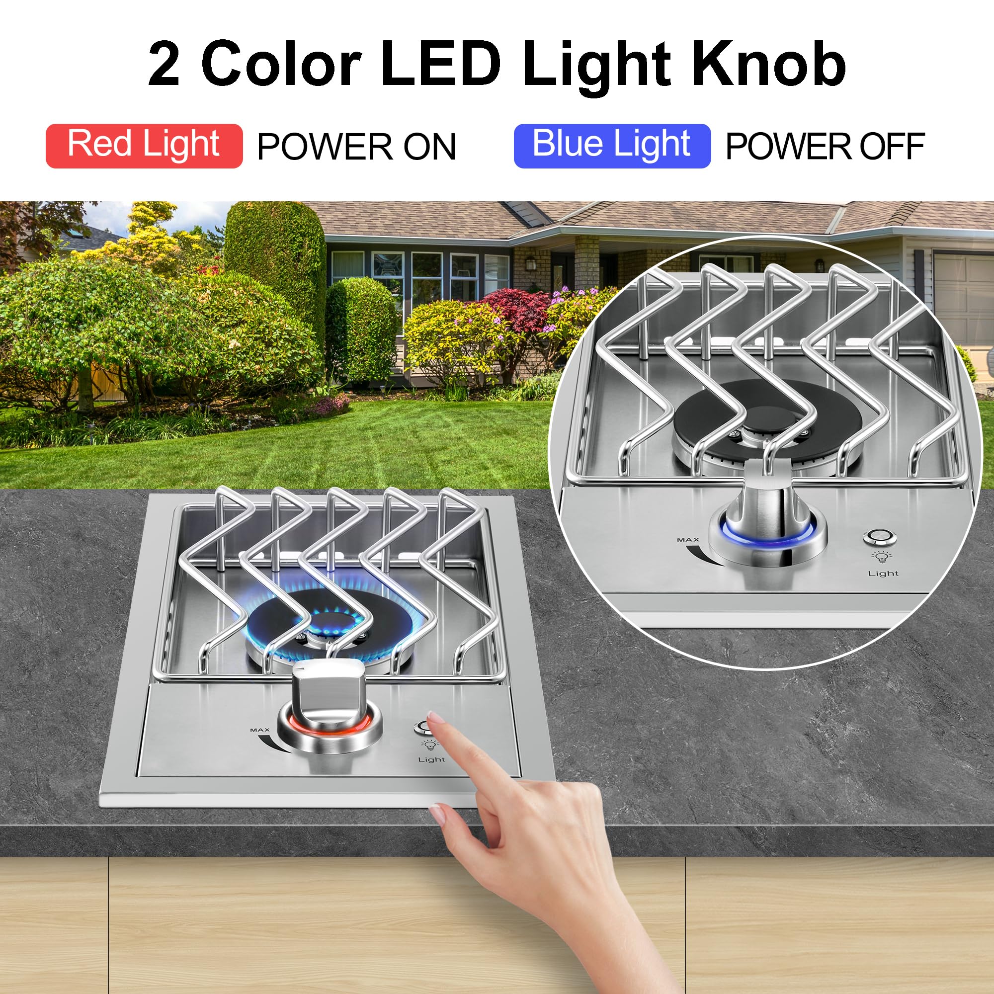 15,000 BTU Stainless Steel Side Burner for Outdoor Kitchen - Heavy Duty 304 Stainless Steel, Convertible to Natural Gas/LP - Perfect for BBQ Grill Islands, Patio Cooking & Backyard Entertaining