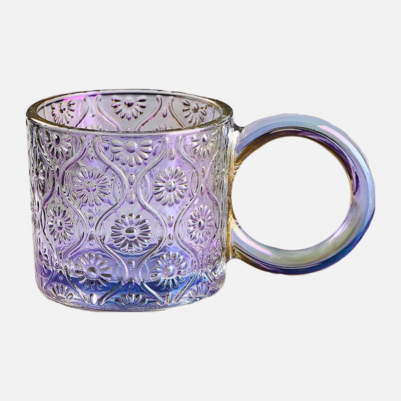 Opa Ring Glass Mug - 12oz Clear Glass Coffee Cup with Handle, Perfect for Hot Tea, Iced Coffee, and Smoothies at Home, Office, or Cafe