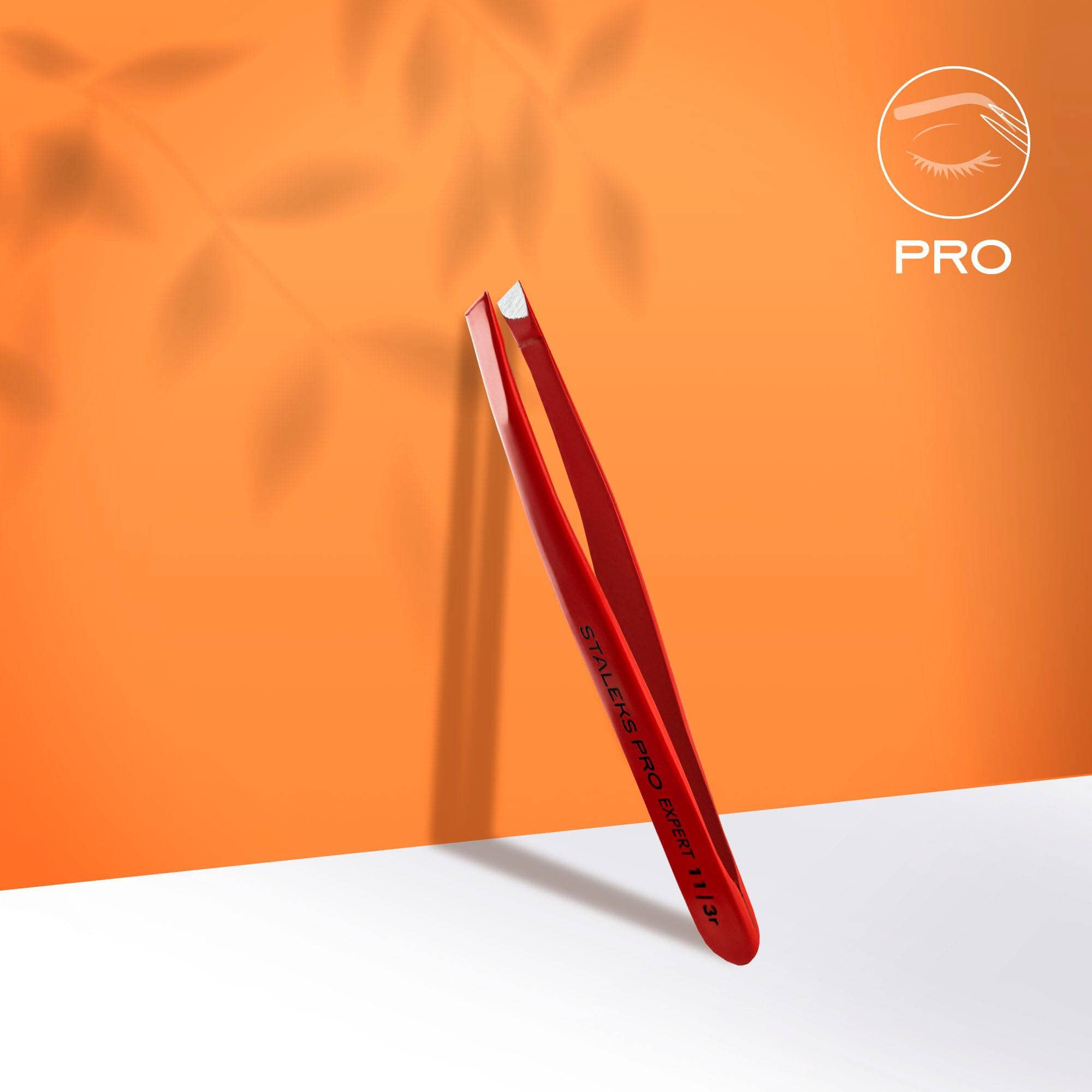 Staleks Expert 11 Type 3 Red Wide Slant Eyebrow Tweezers - Precise Hair Removal for Perfect Brows at Home or Salon