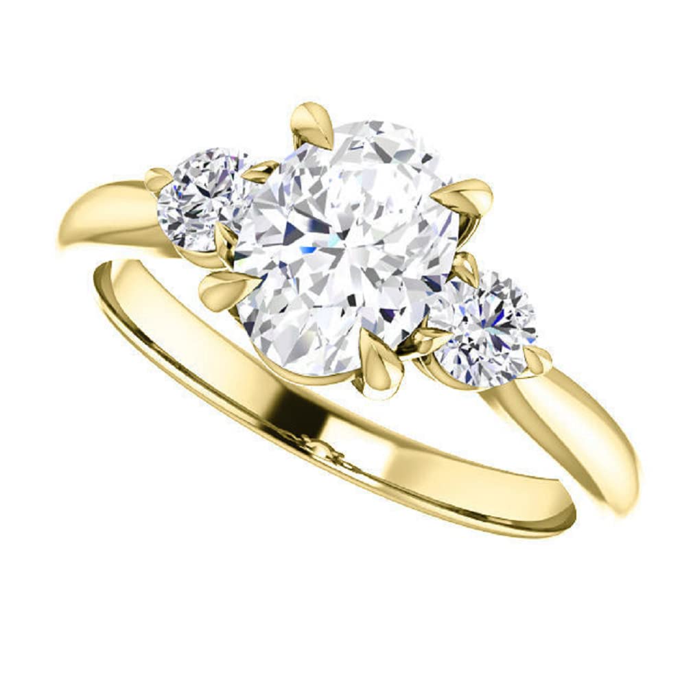 10K Solid Yellow Gold Handmade Engagement Ring for Women - 2 CT Oval Cut Moissanite Solitaire Wedding Band, Bridal Jewelry Set for Proposal, Anniversary & Special Occasions