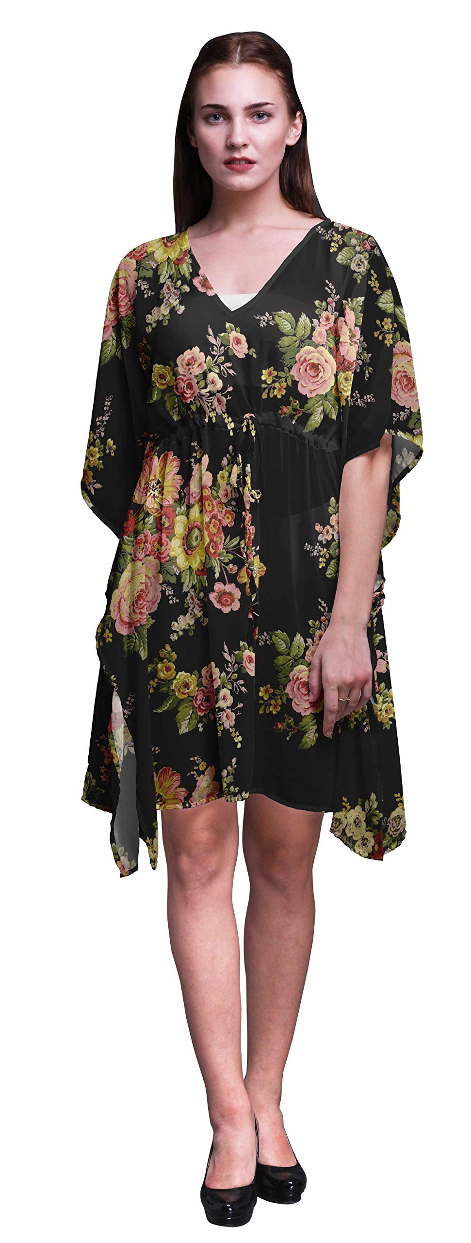 Bimba Women's Short Caftan Midi Dress - Beach Cover Up, Swimwear Wrap, Boho Summer Dress for Pool, Vacation & Resort Wear