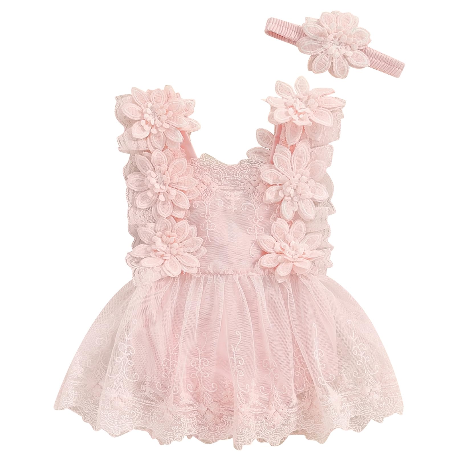 Mubineo Baby Girl Summer Lace Romper Dress - Sleeveless Floral Princess Outfit for Newborns & Toddlers | Perfect for Parties, Photo Shoots & Special Occasions