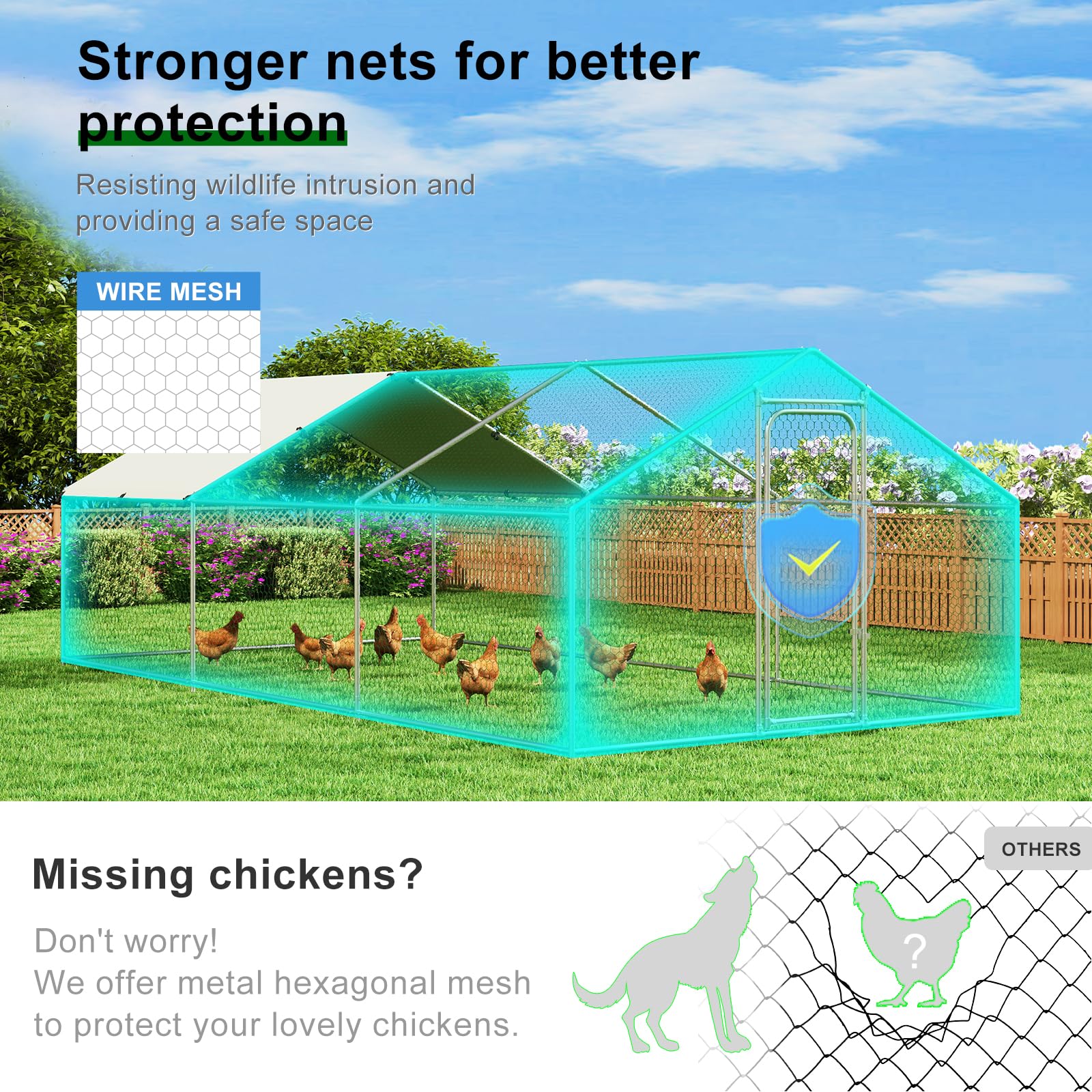 Large Walk-in Metal Chicken Coop - 9.8'L x 19.7'W x 6.4'H Poultry Cage with Waterproof UV-Resistant Cover for Hens, Ducks & Rabbits - Durable Backyard Farm & Garden Enclosure for Animal Protection & Free Roaming