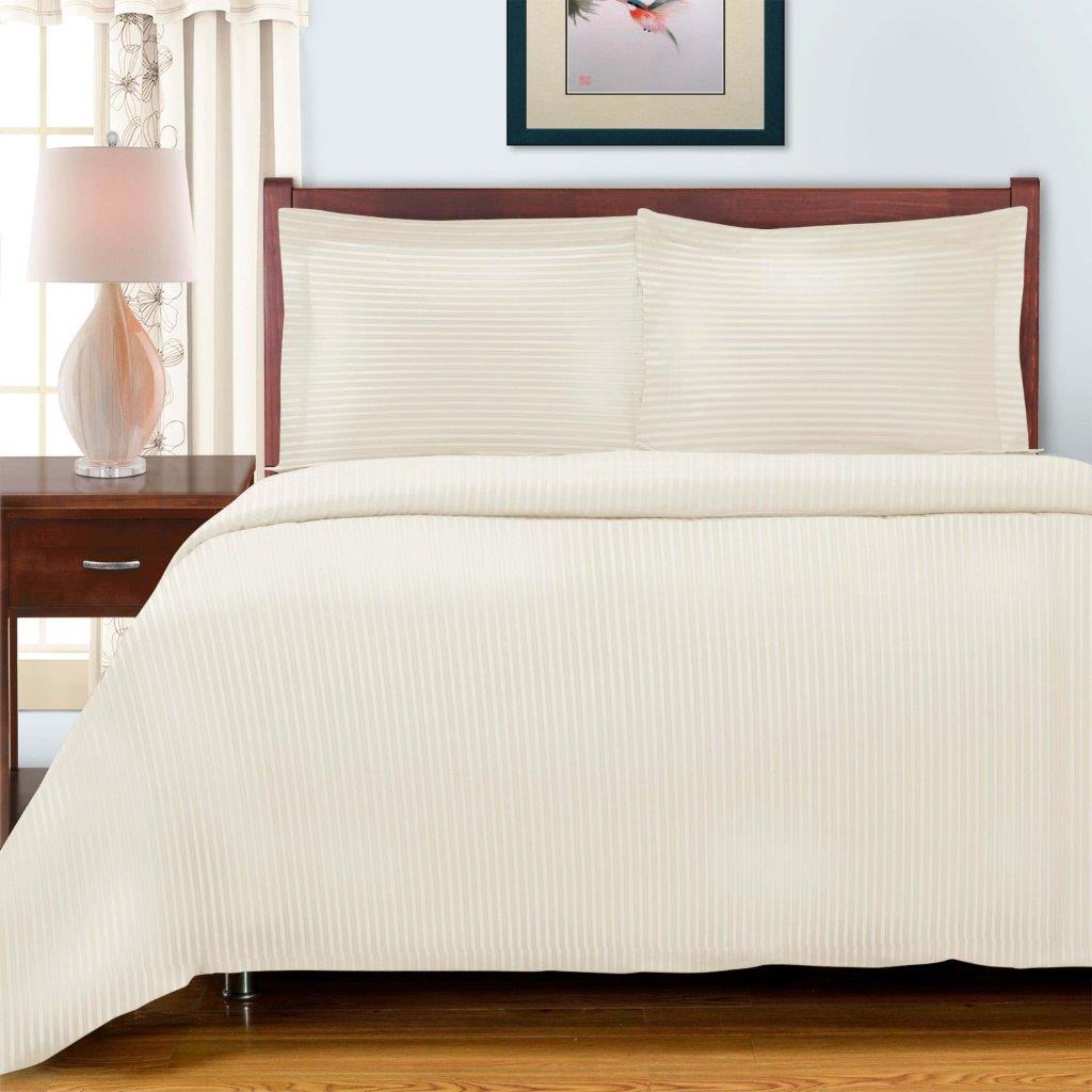 Luxury Egyptian Cotton 600 Thread Count Duvet Cover Set - Queen Size, Striped Design for Bedroom Decor | Soft & Breathable Bedding Set for Hotels, Guest Rooms & Master Bedrooms