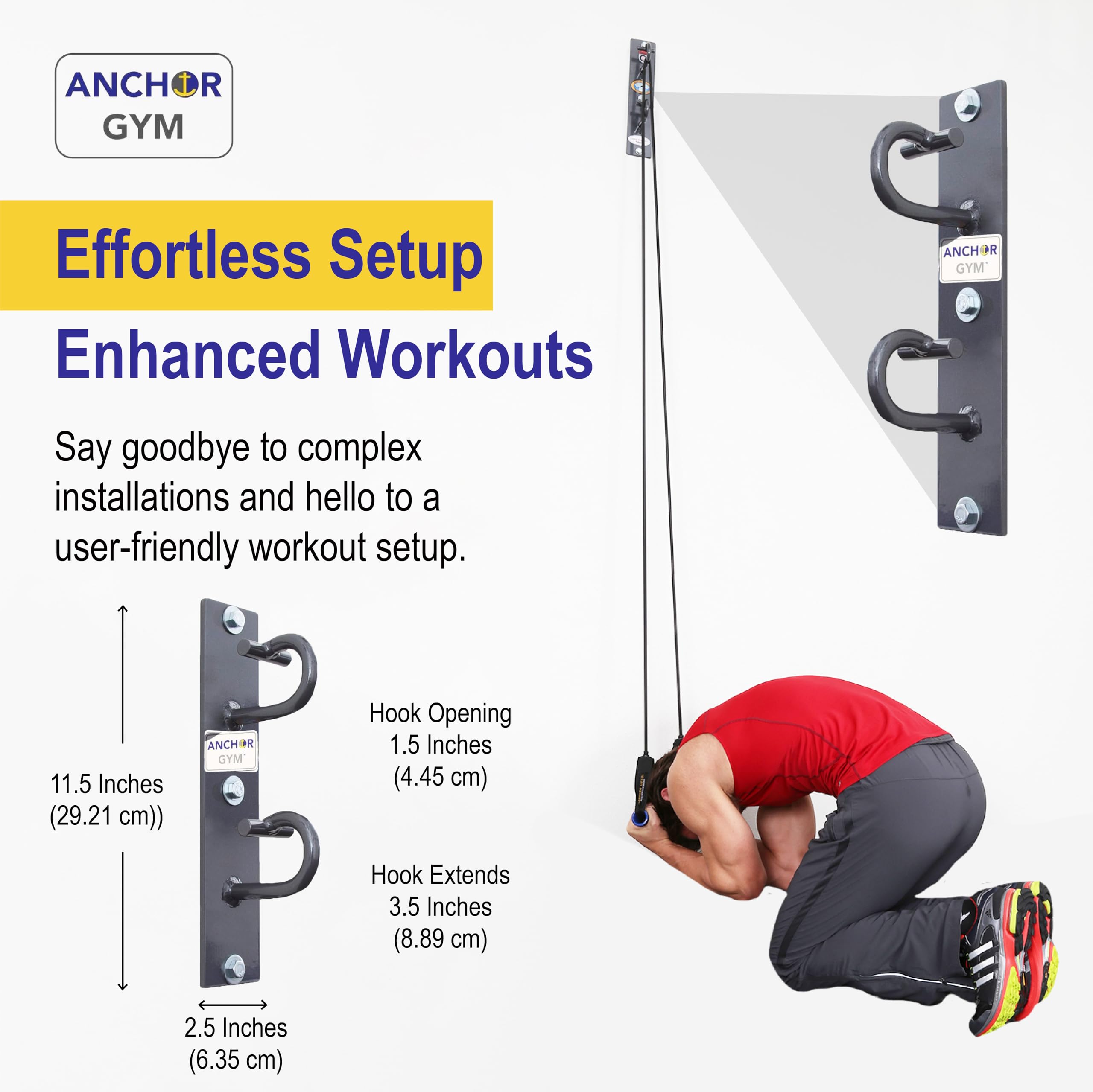 Anchor Gym H2 Wall & Ceiling Mounted Exercise Hook Station - Heavy Duty Dual Hook Anchor for Bodyweight Straps, Resistance Bands, Pull Up Straps, Strength Training & Yoga - Home Gym Equipment (Includes Wood Screws) - Perfect for Home Workouts, Garage Gyms & Functional Fitness Training
