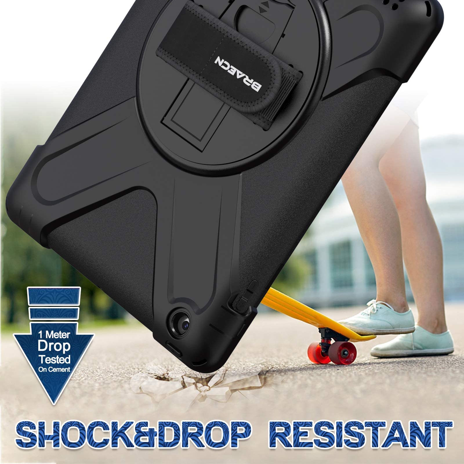 BRAECN Shockproof Protective Case for Apple iPad 2/3/4 (9.7 Inch) with Screen Protector, 360° Rotating Stand & Adjustable Hand/Shoulder Strap - Perfect for Kids, Travel, School & Home Use - Black (Model A1458)