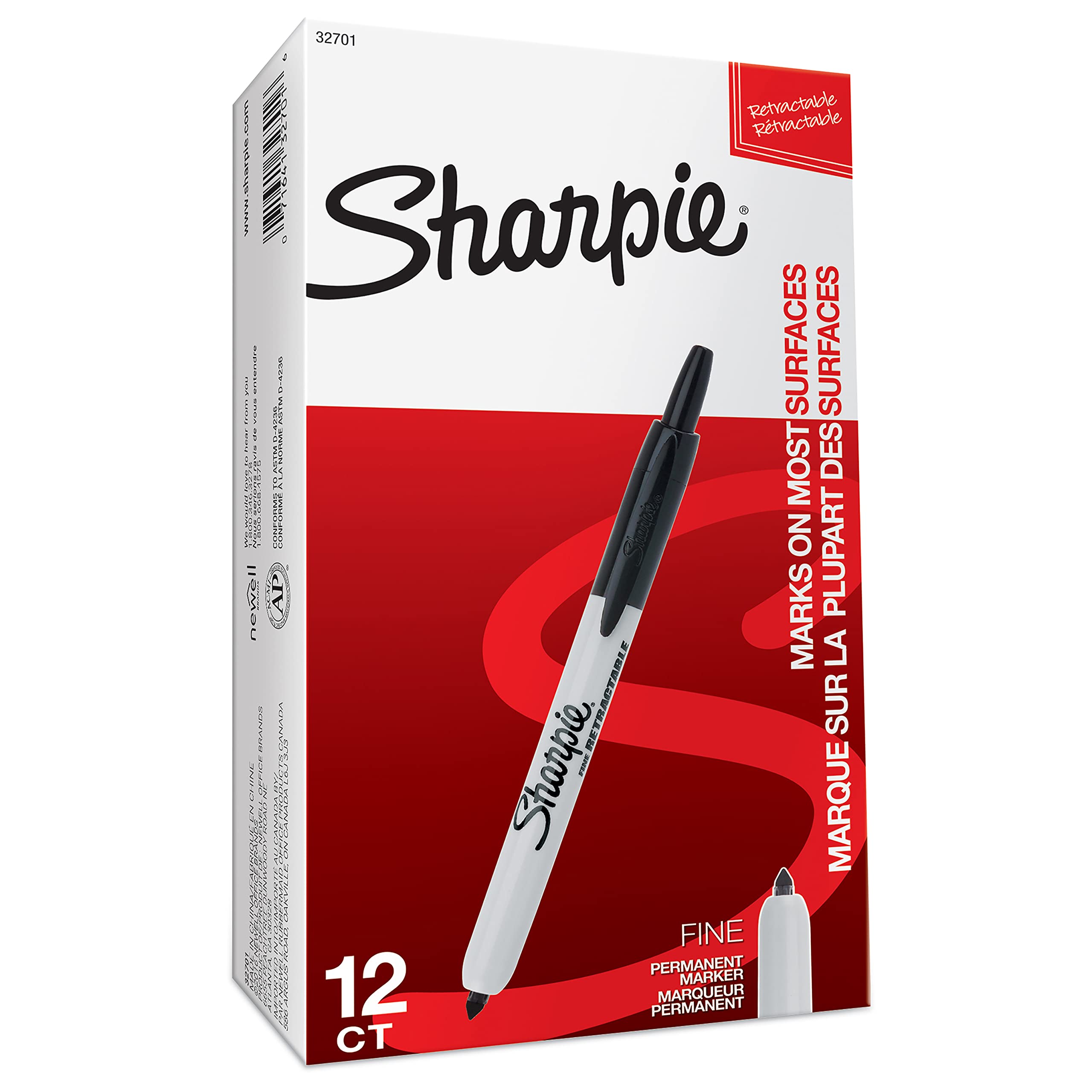 SHARPIE Retractable Fine Point Permanent Markers - Black Ink (12 Pack) - Ideal for Office, School, Art Projects & Labeling