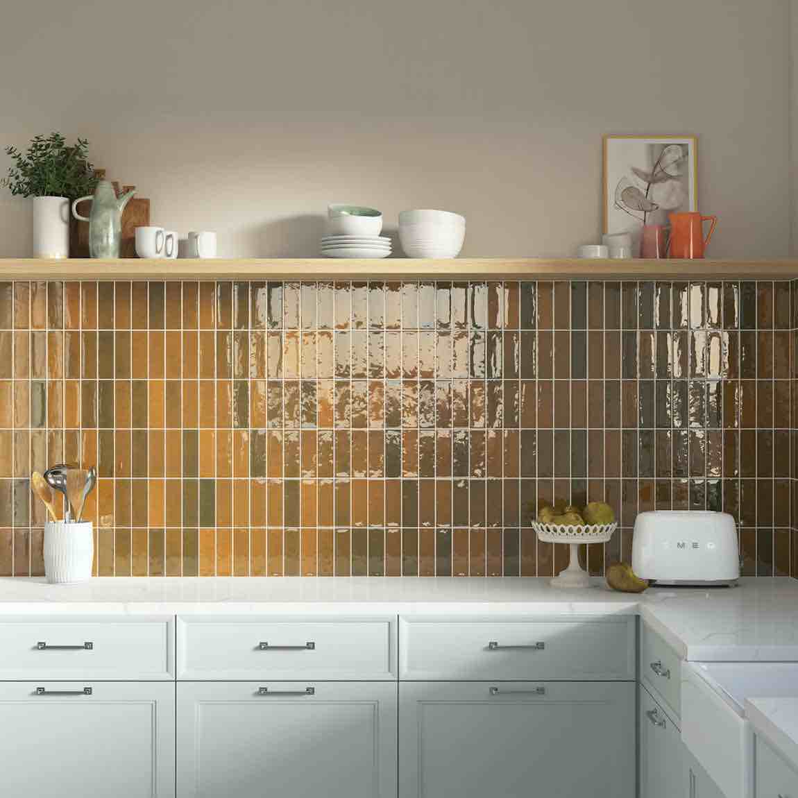 Petite Ville Subway Tile Terra 2x6 - Ceramic Wall Tile for Kitchen Backsplash & Bathroom Renovation | Vintage Style Home Decor