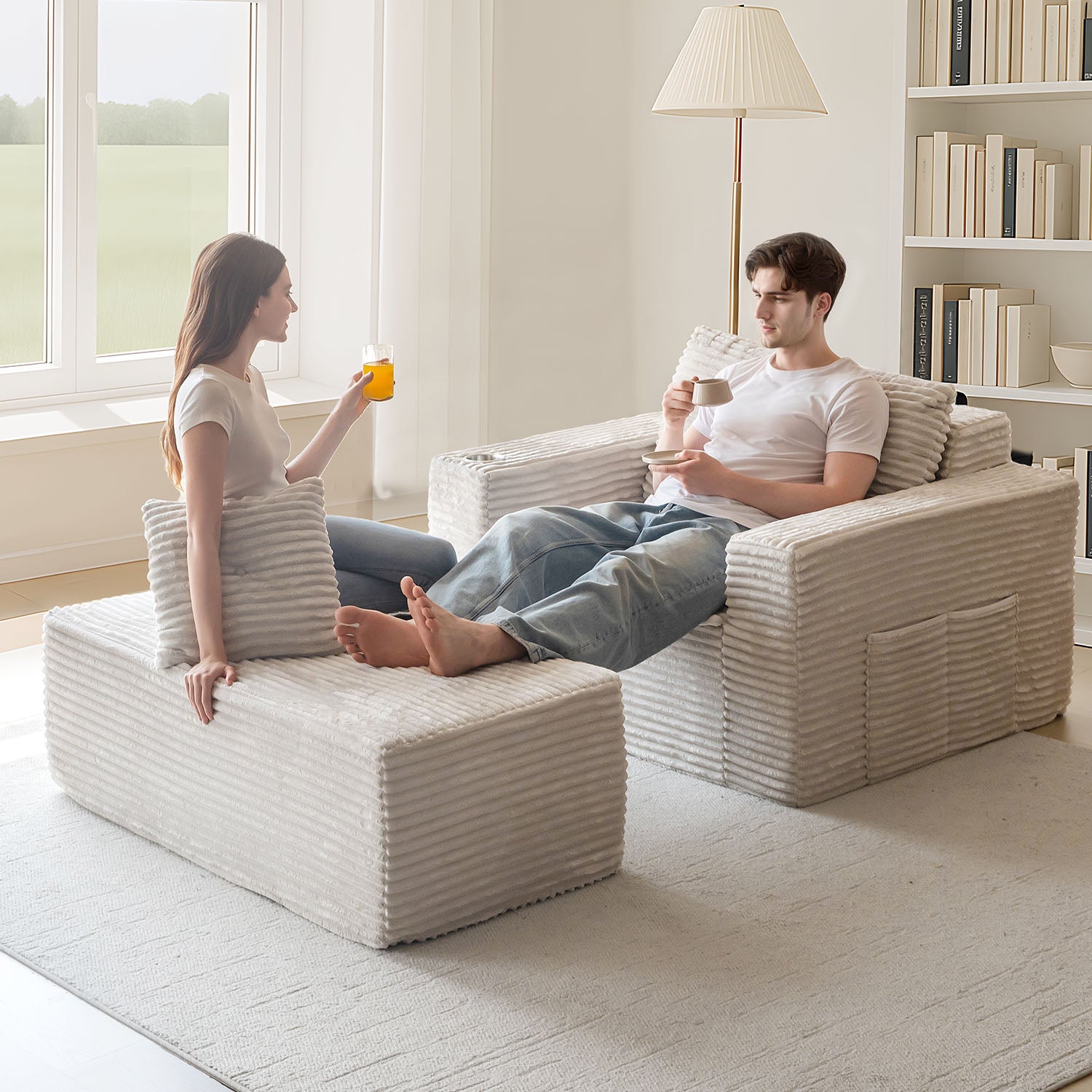 MAXYOYO 65x49 Inch Chaise Lounge Chair - Modular Sleeper Sofa with Pillows for Living Room & Bedroom, Grey - Perfect for Small Spaces, Home Theater & Guest Rooms
