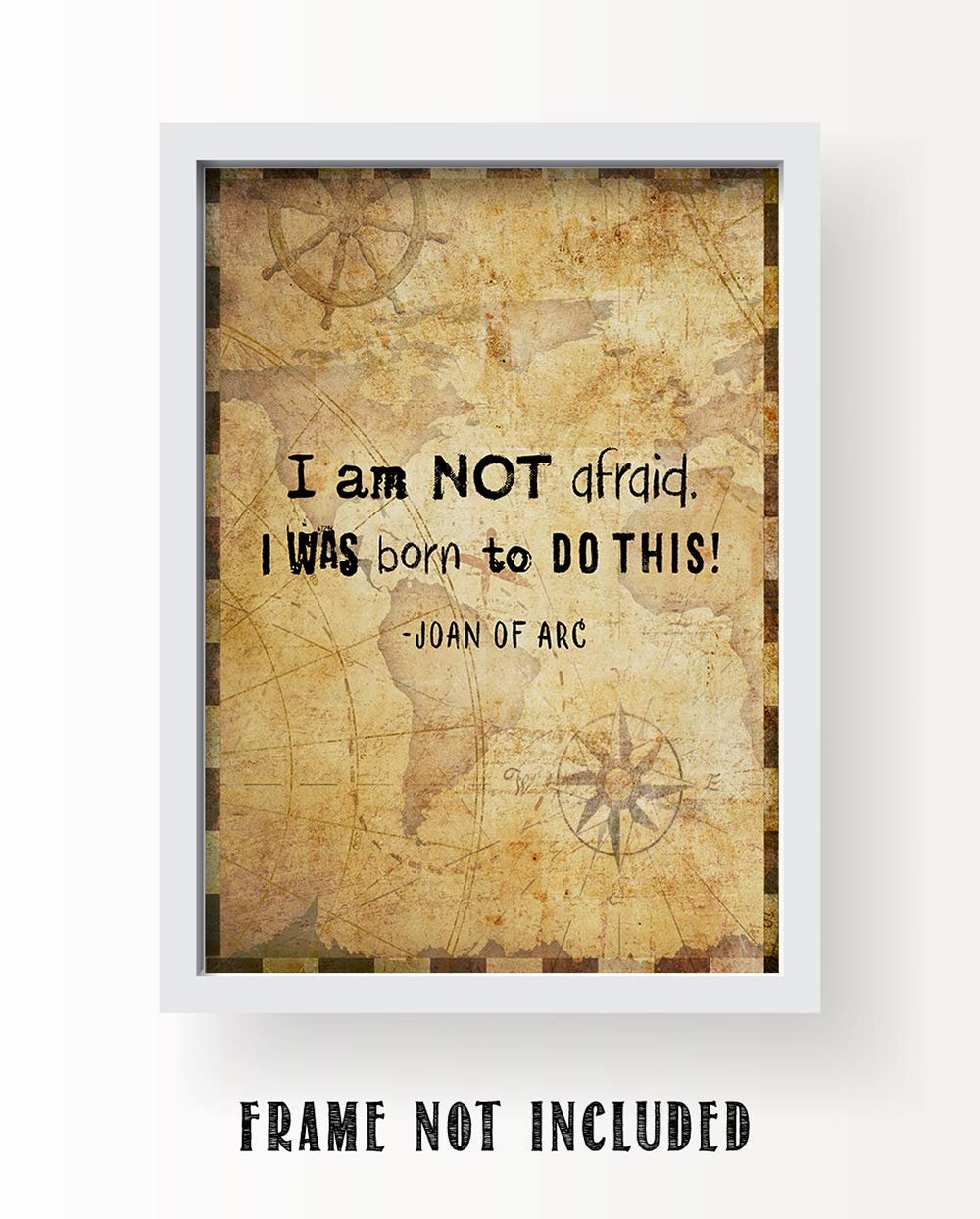 Joan of Arc Christian Bible Quote Wall Art - 11x14 Inspirational Scripture Print with 'I Am Not Afraid' Verse - Religious Home Decor Gift for Women, Family & Friends (Compass Design) - Perfect for Bedroom, Office & Church Decor