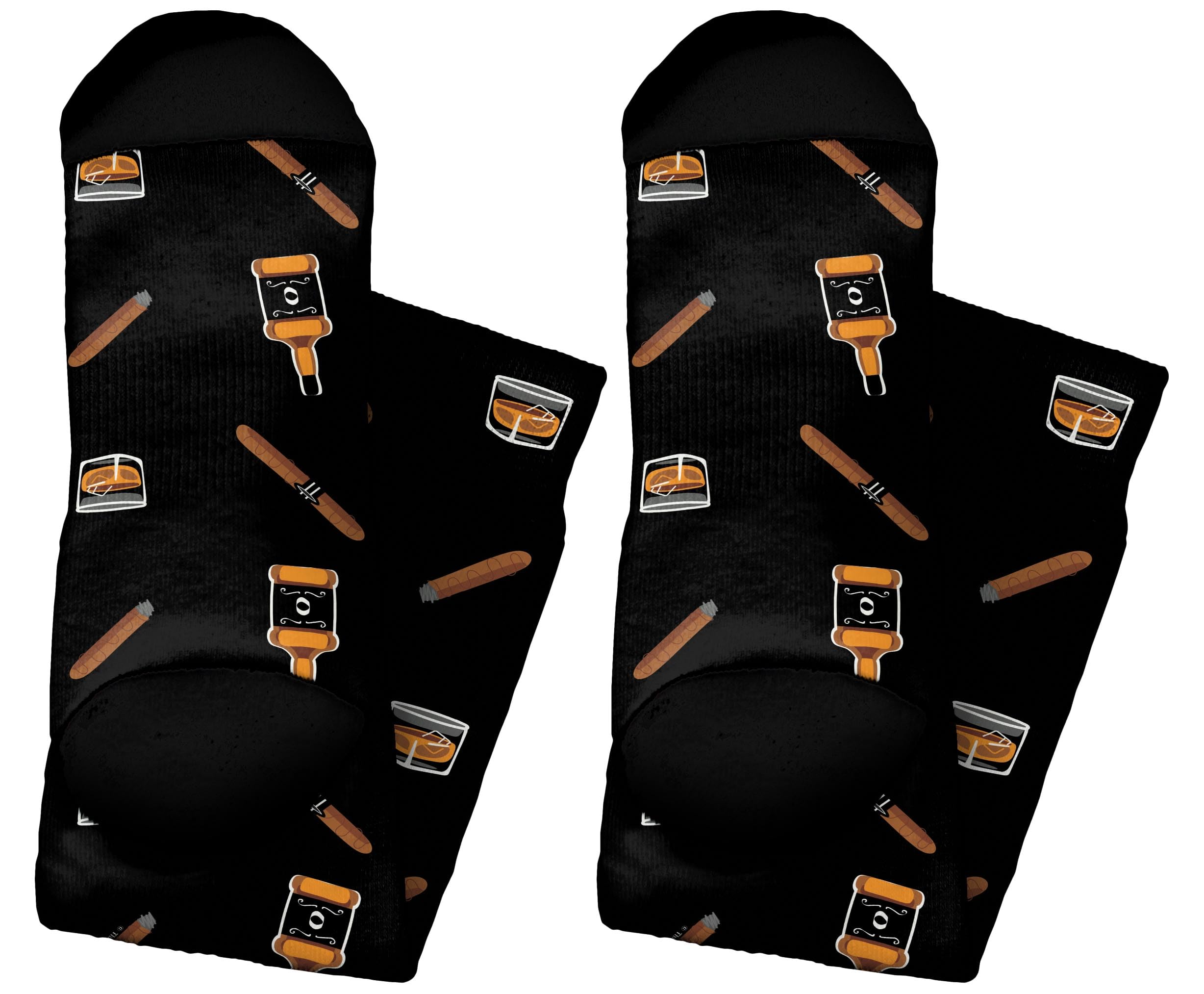 Whiskey & Cigars Socks - Fun Alcohol Themed Novelty Crew Socks for Men & Women - Perfect Gift for Whiskey Lovers & Cigar Enthusiasts - Great for Parties, Gag Gifts & Casual Wear