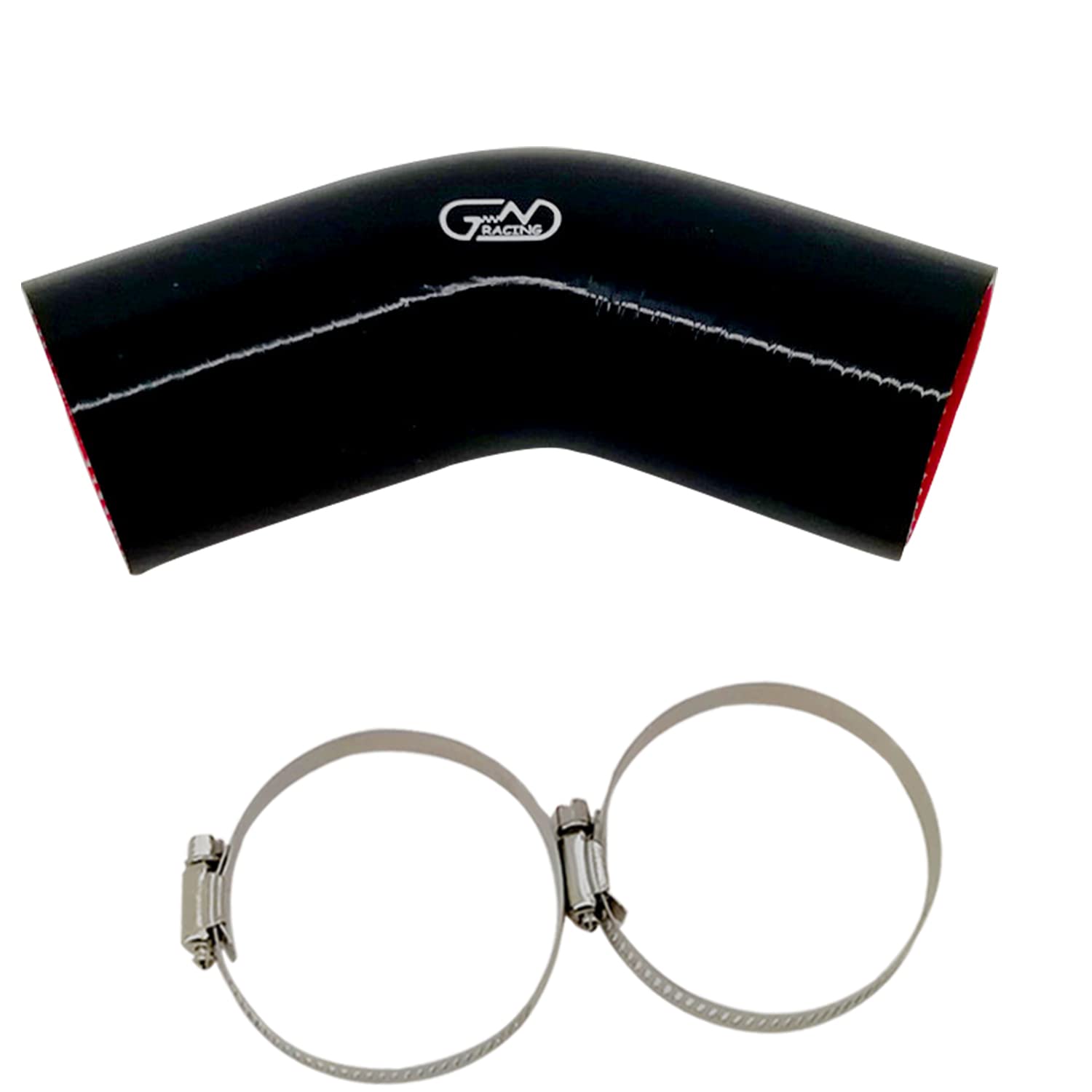 45 Degree Silicone Elbow Hose - ID60mm for Turbo/Intercooler - Black with Clamps - Boost Performance