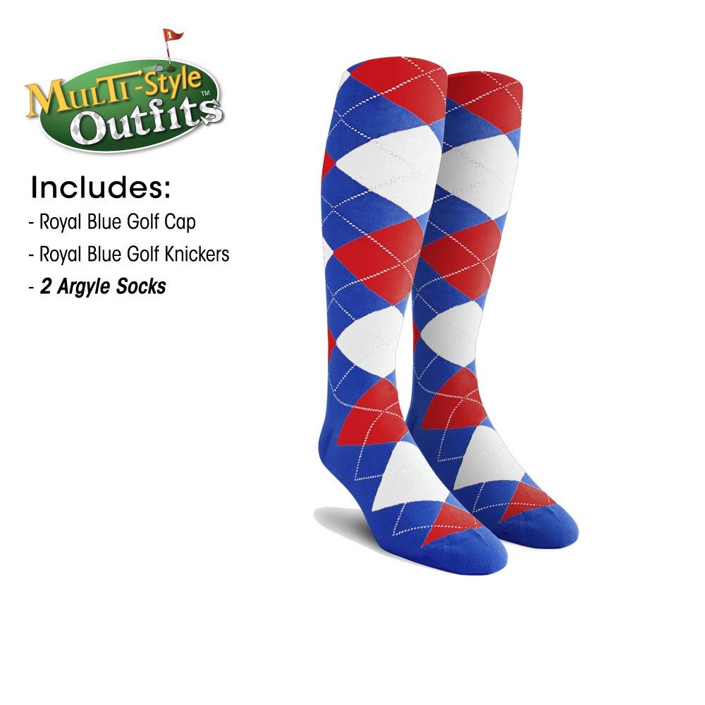 Royal Blue Men's Golf Outfit Set - Matching Knickers, Cap & 2 Over-The-Calf Socks | Stylish & Comfortable Golf Attire for Men | Perfect for Golf Tournaments, Country Club Events & Casual Play