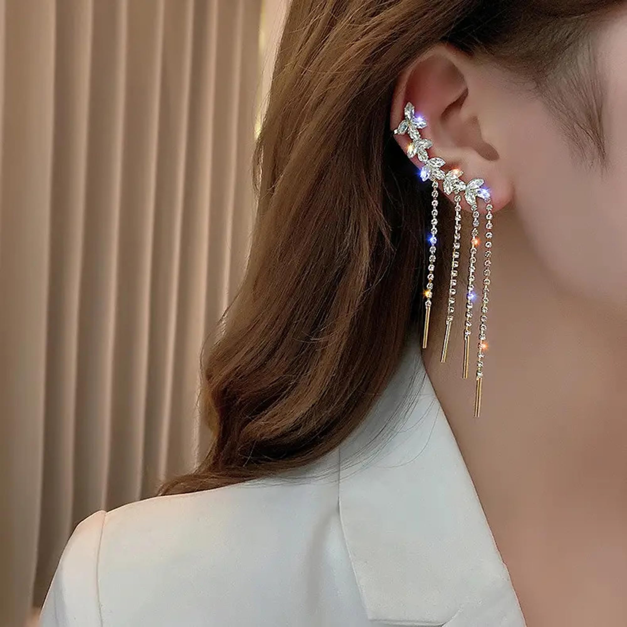 Gold Plated Korean Long Tassel Drop Earrings for Women - Fashion Frill Dangle Earrings Jewelry Gift for Girls | Perfect for Parties, Weddings & Date Nights
