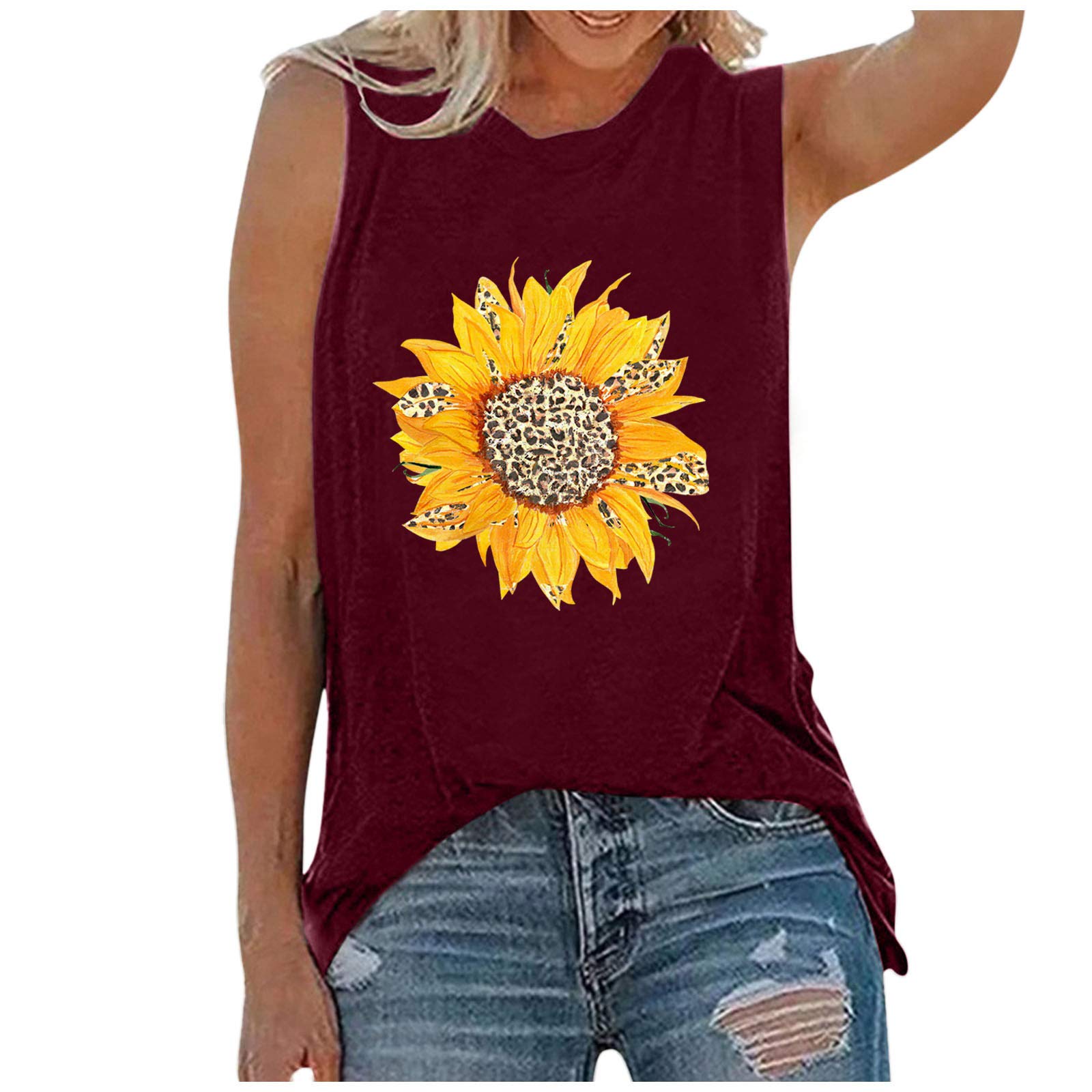Women's Summer Tank Tops - Cute O-Neck Sleeveless Graphic Blouse for Teen Girls | Loose Fit Casual Shirt for Beach, Vacation & Everyday Wear