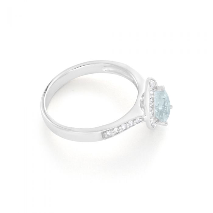 9ct White Gold Pear Cut 0.65ct Aquamarine & 0.20ct Diamond Engagement Ring - Perfect for Proposals, Anniversaries & Special Occasions