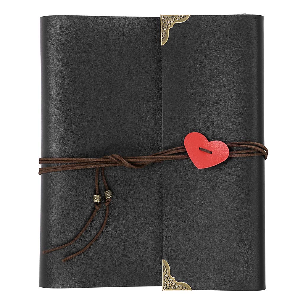 OwnMy DIY Photo Album Scrapbook - PU Leather Adventure Memory Book with Corner Stickers & Gift Box - Perfect for Baby Memory, Birthday, Wedding Anniversary - Great for Travel Scrapbooking & Family Keepsakes (Black)
