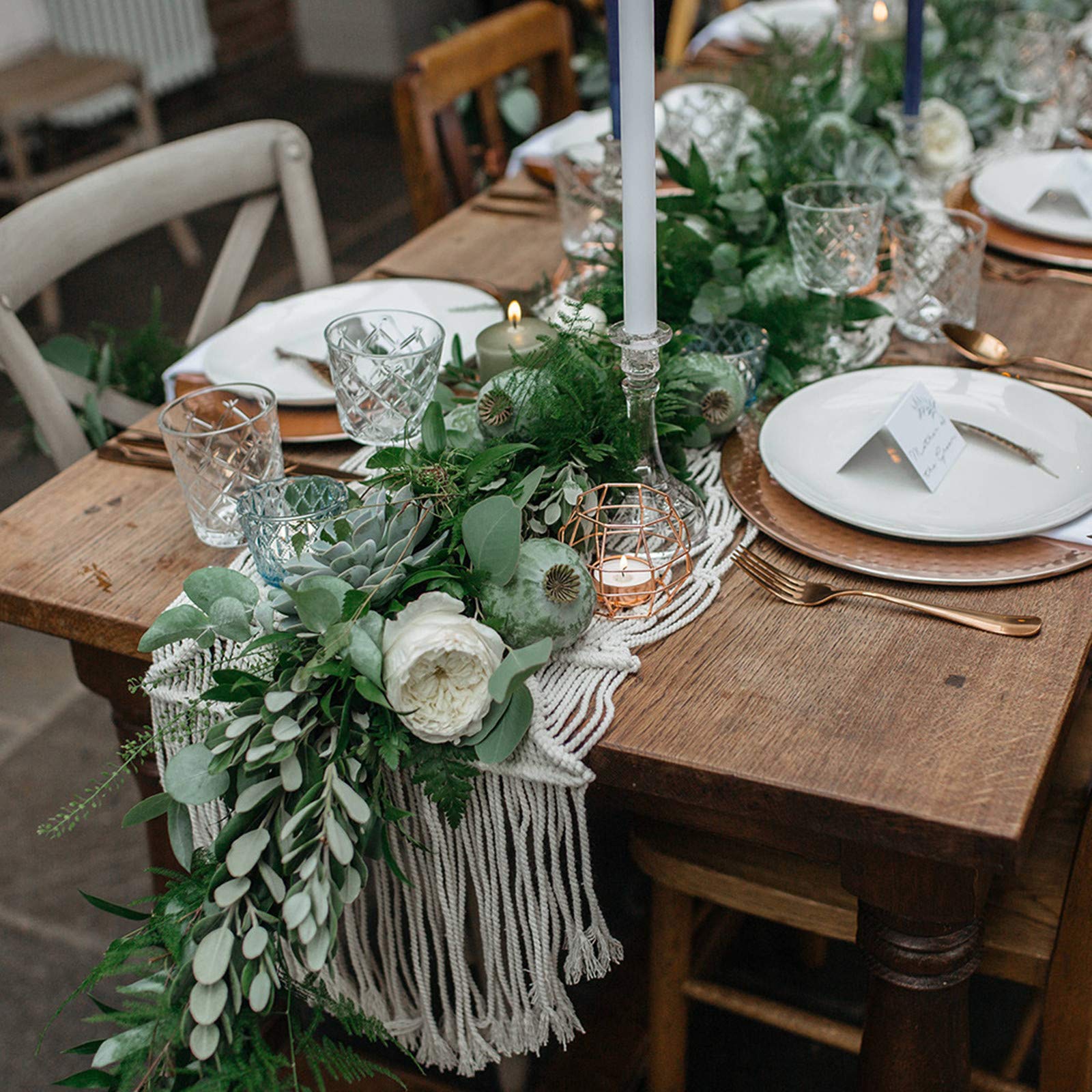 Dimatic Macrame Table Runner 13 x 86 Inch - Bohemian Farmhouse Style Wedding Table Decor for Rustic, Boho & Home Dining Room Decoration