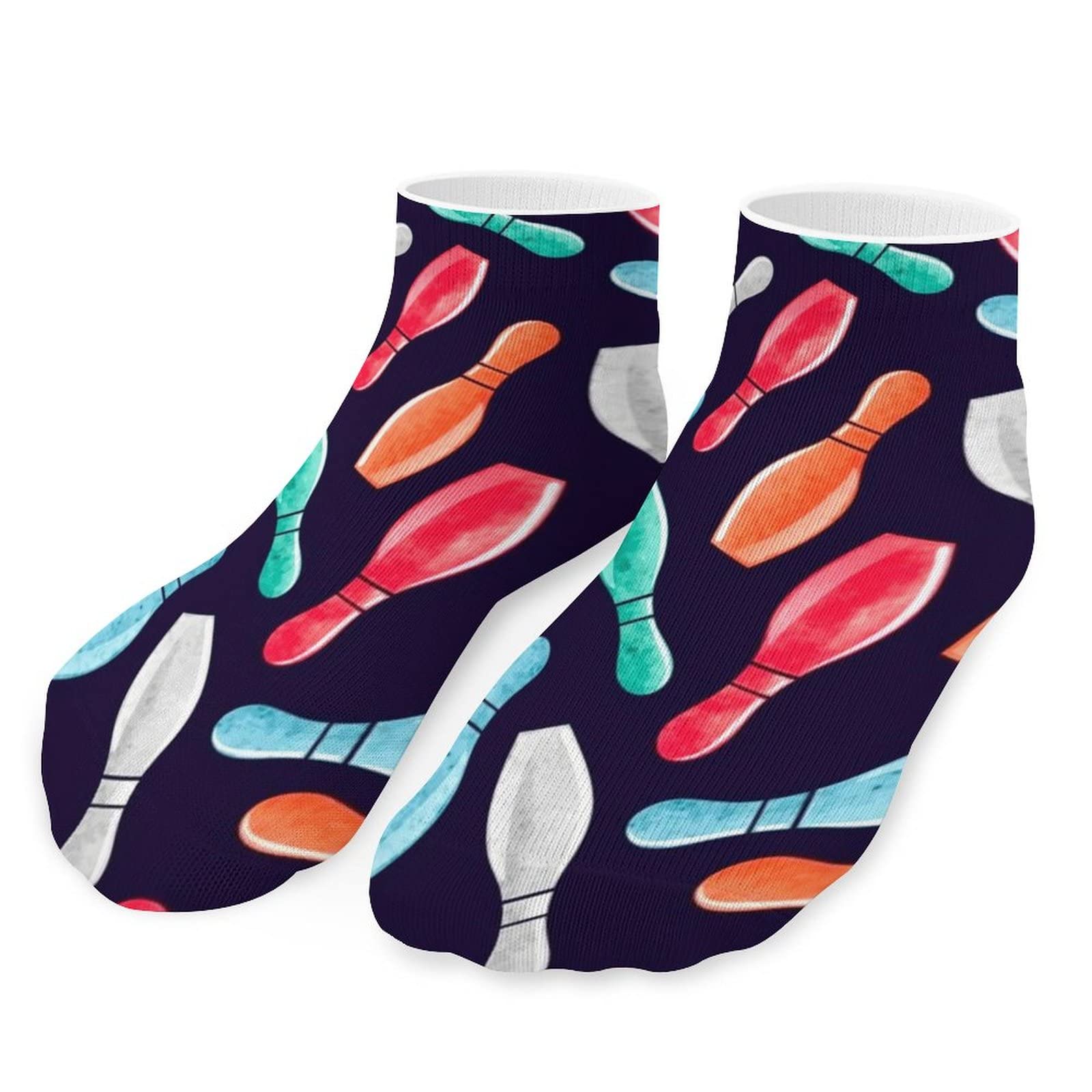 Women's No Show Low Cut Socks - Cute Ankle Fit Bowling Pins Design, Colorful Comfy Athletic Short Socks for Casual Wear, Sports & Novelty Gifts - Perfect for Running, Bowling, Gym & Everyday Use