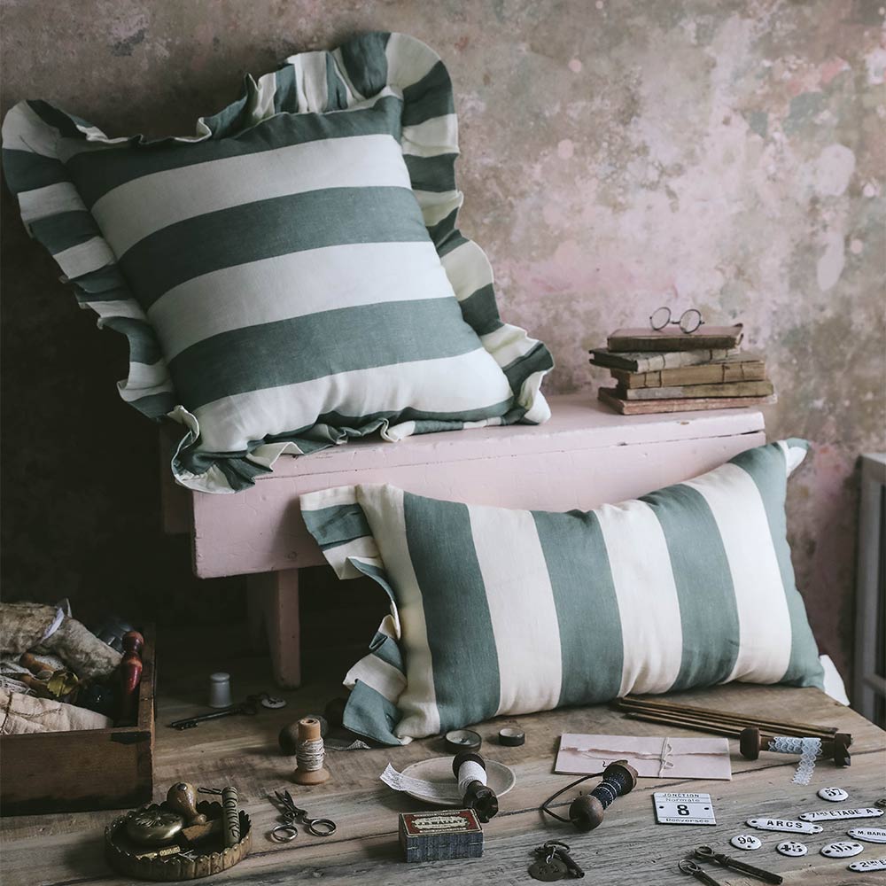 Linen Lumbar Pillow Cover - Mint Stripe Design for Sofa, Bed & Home Decor - Breathable & Stylish Cushion Case
