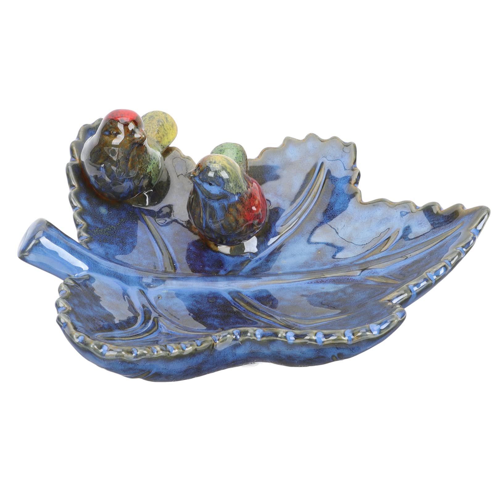 Rustic Ceramic Bird Bath Bowl - Leaf Shaped Bird Feeder & Water Dish for Garden Decoration | Outdoor Bird Watching Accessory for Patio, Yard & Backyard Wildlife