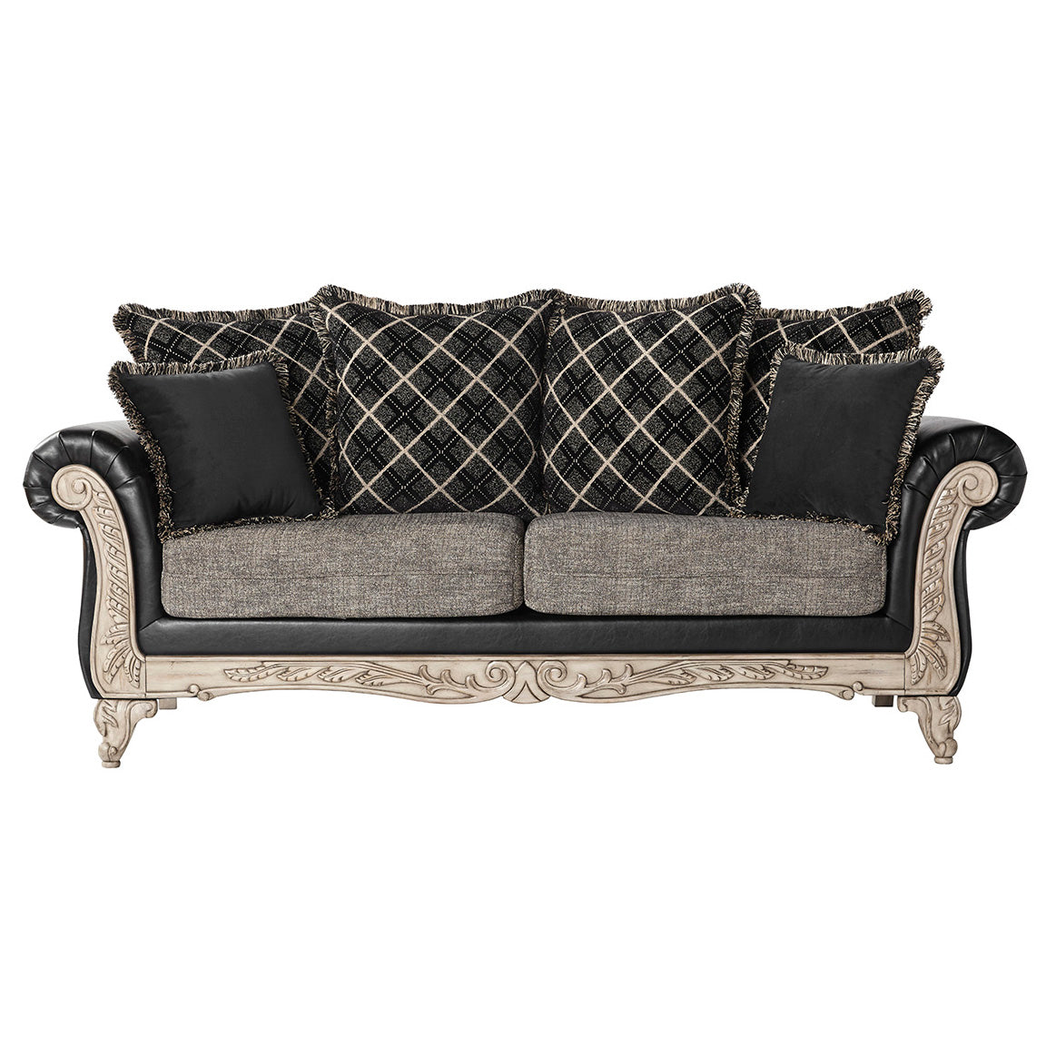 San Marino 2-Tone Fabric and Wooden Frame Sofa Set - Modern Living Room Furniture in Ebony Finish | Perfect for Home, Office, and Lounge Decor